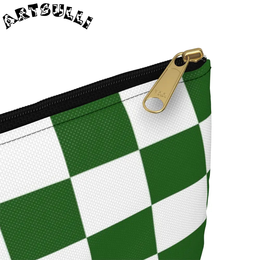 JAKKOUTTHEBXX Checkerboard White and Dark Green Accessory Pouch