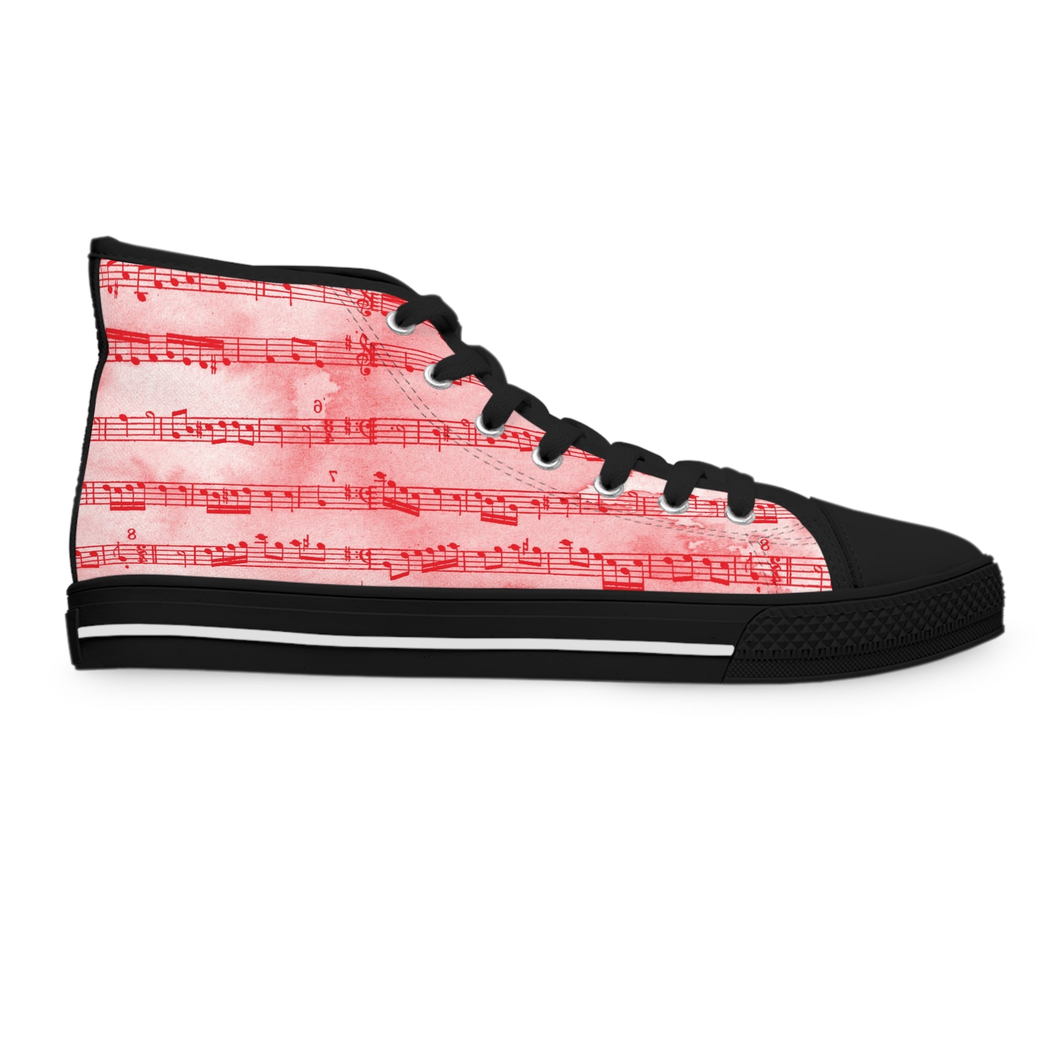 Drip Spill Type Beat Sheet Music II Red Women's High Top Sneakers, Artsulli - Art is Long, Life is Short, Shoes, , , , , , , 