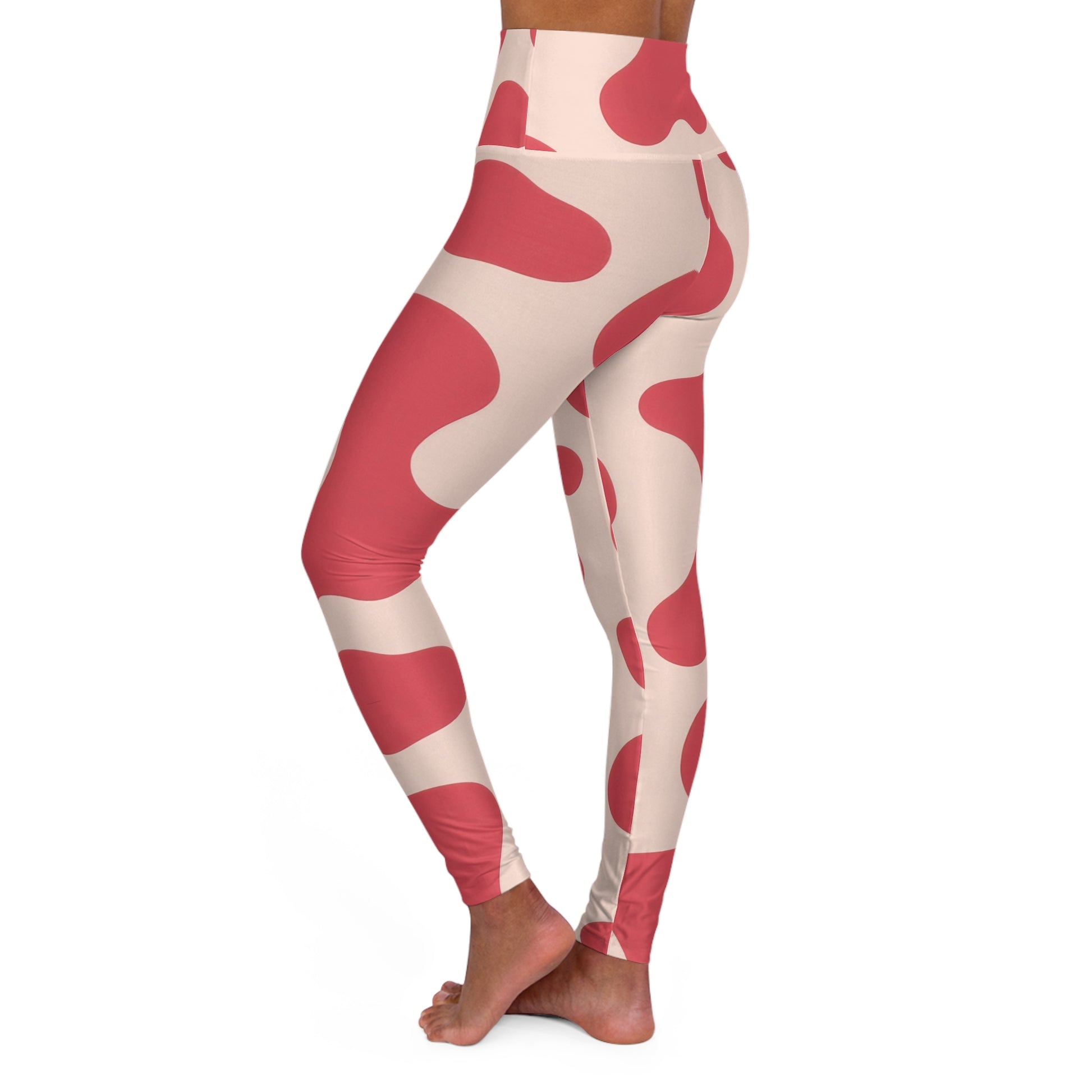 Red Jungle Cow High Waisted Yoga Leggings (AOP), Artsulli - Art is Long, Life is Short, All Over Prints, , , , , , , 