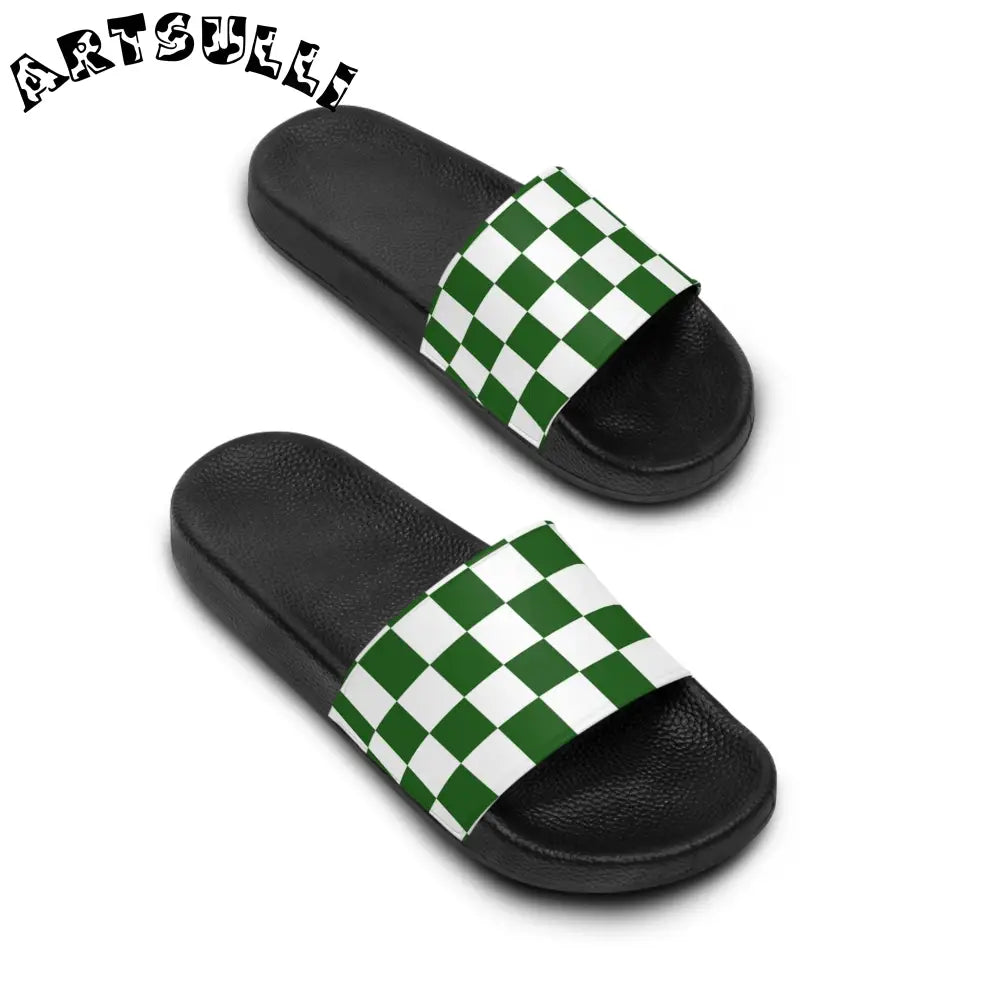 JAKKOUTTHEBXX Checkerboard White and Dark Green Women’s Slide