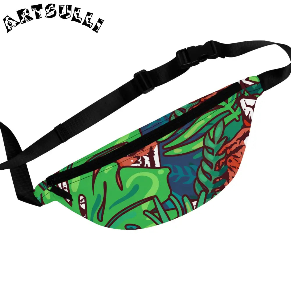 JAKKOUTTHEBXX Tropical Jungle Tigers Blue and Green Fanny Pack