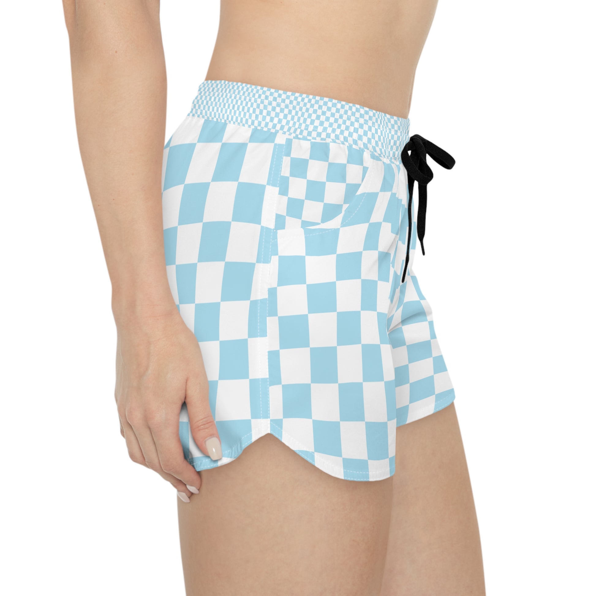 Checkerboard Sky Blue Women's Casual Shorts (AOP), Artsulli - Art is Long, Life is Short, All Over Prints, , , , , , , 