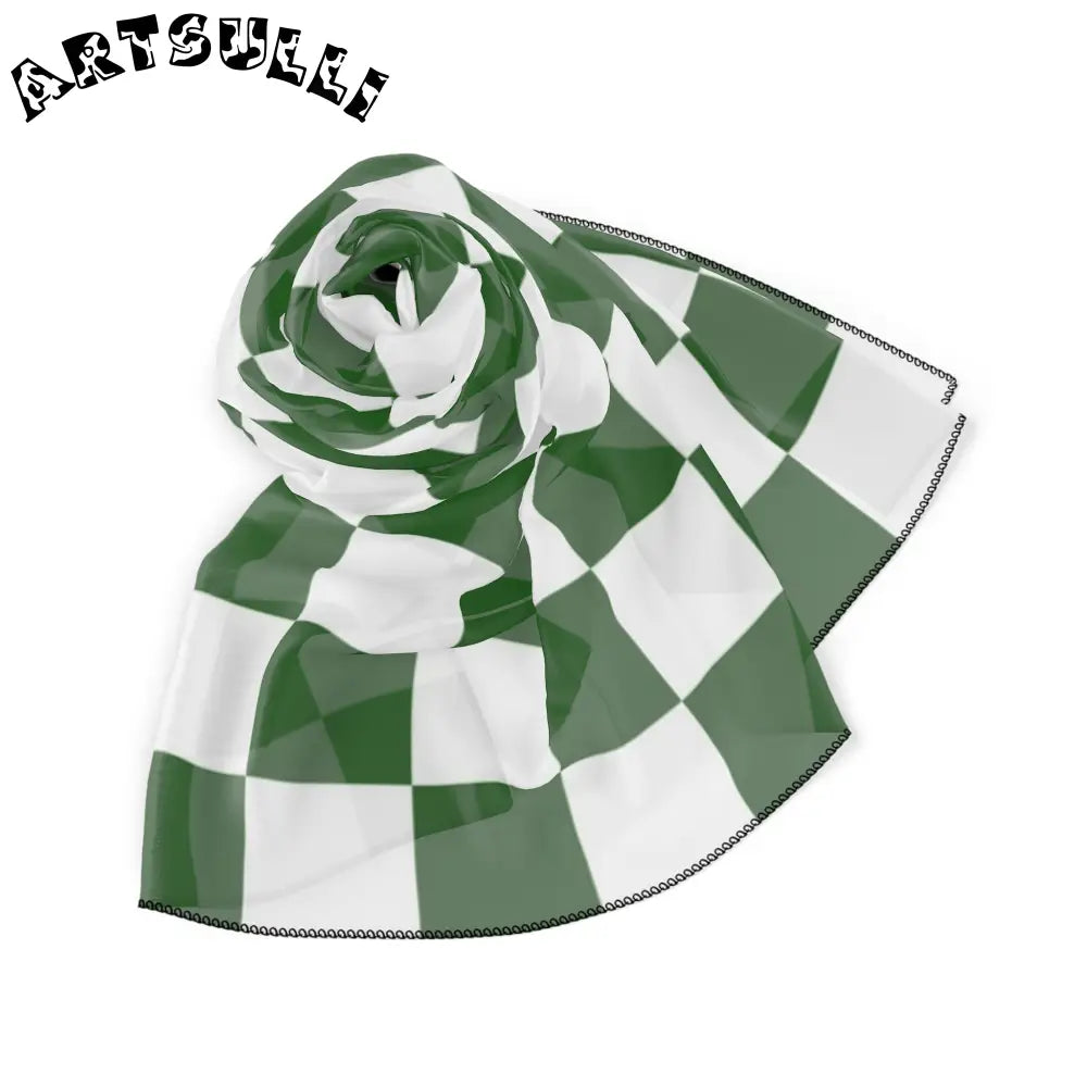 JAKKOUTTHEBXX Checkerboard White and Dark Green Poly Scarf