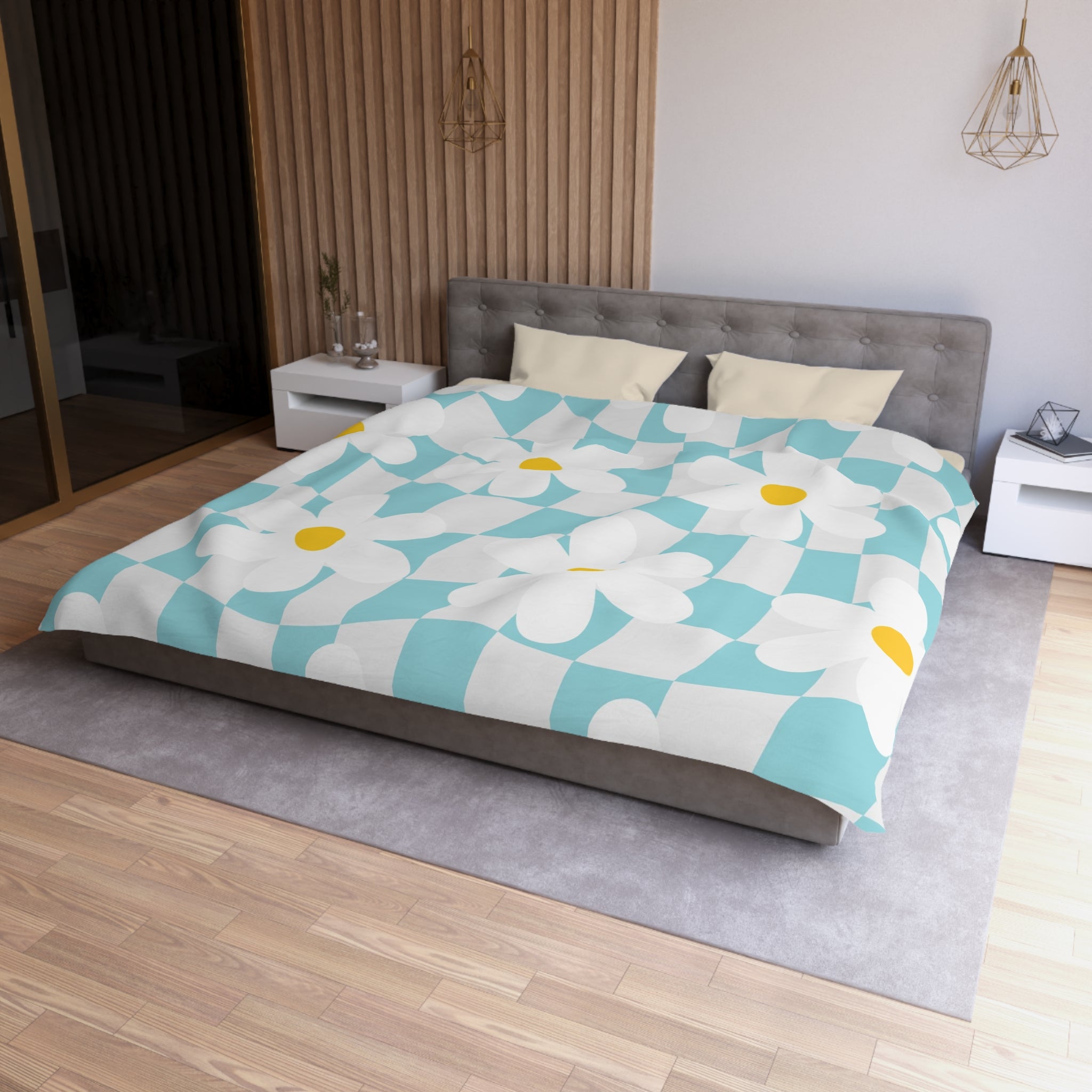 Trippy Check Garden Microfiber Duvet Cover, Artsulli - Art is Long, Life is Short, Home Decor, , , , , , , 