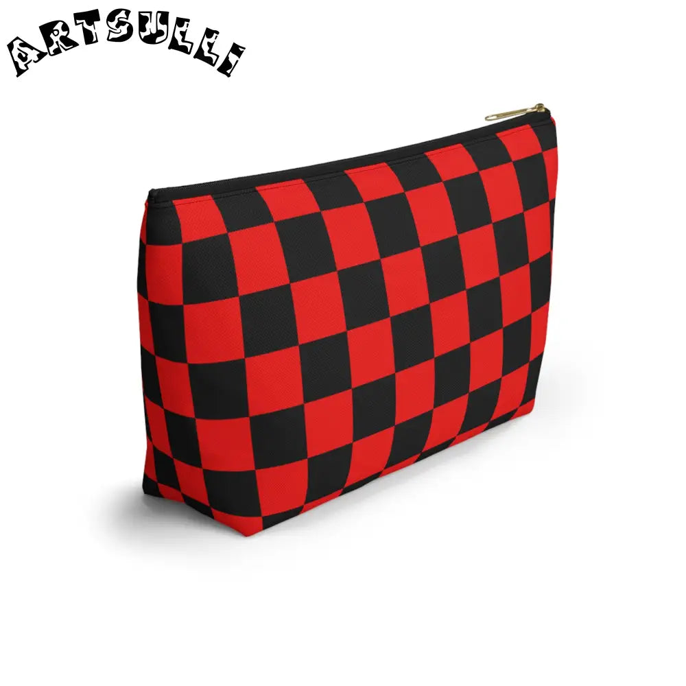 JAKKOUTTHEBXX Checkerboard Red and Black Accessory Pouch w T-bottom