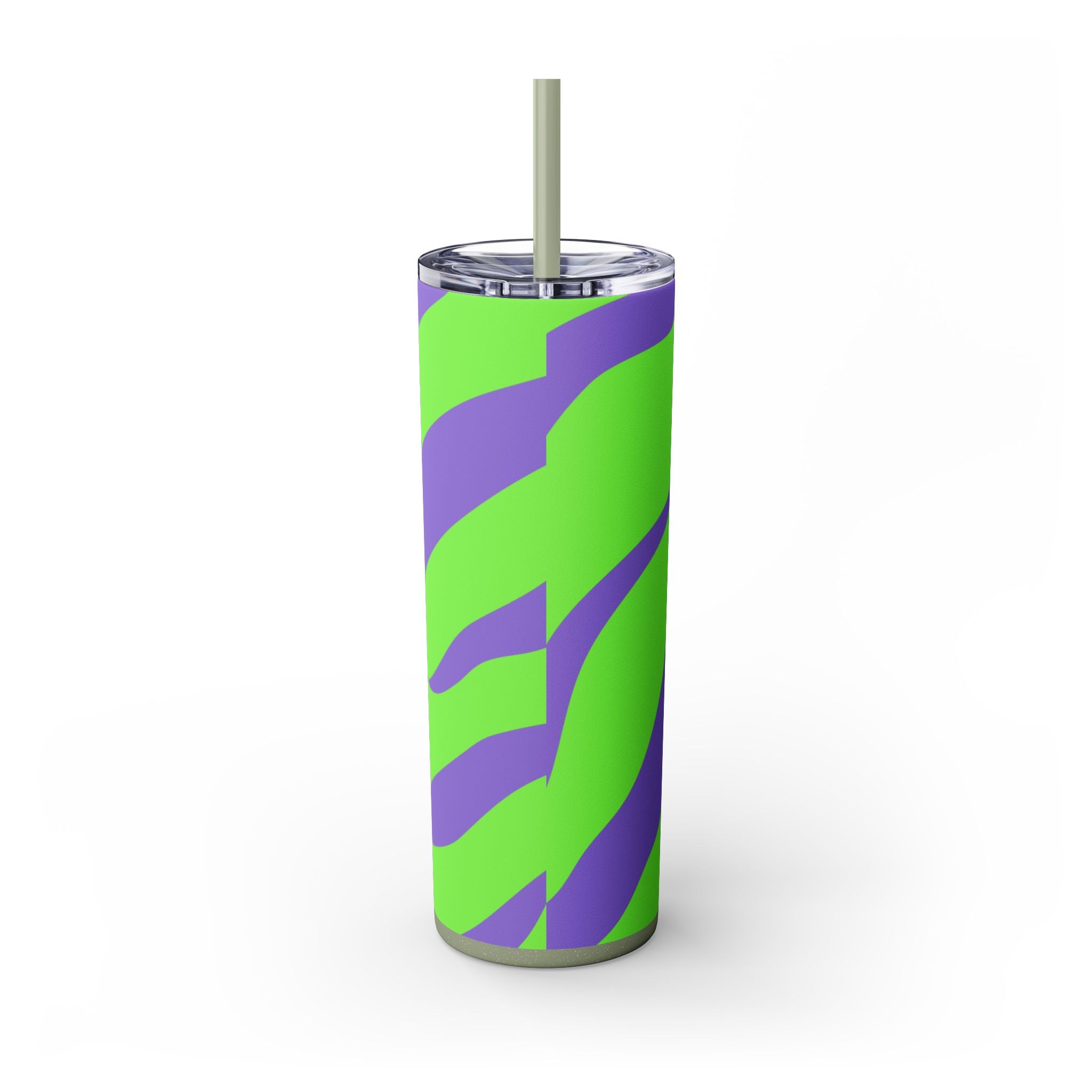 Tyrannosaurus Print Green and Purple Skinny Tumbler with Straw, 20oz, Artsulli - Art is Long, Life is Short, Mug, , , , , , , 