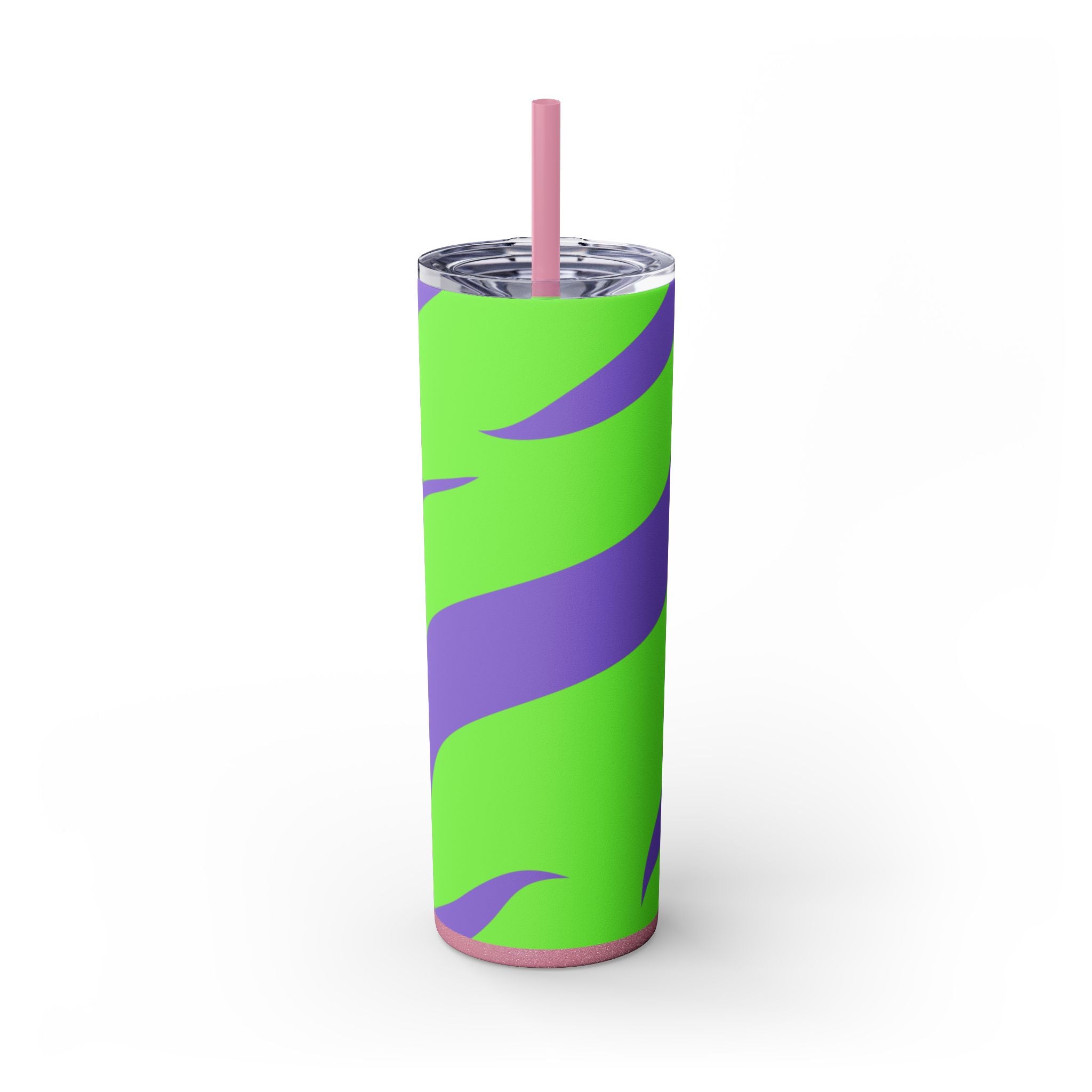 Tyrannosaurus Print Green and Purple Skinny Tumbler with Straw, 20oz, Artsulli - Art is Long, Life is Short, Mug, , , , , , , 