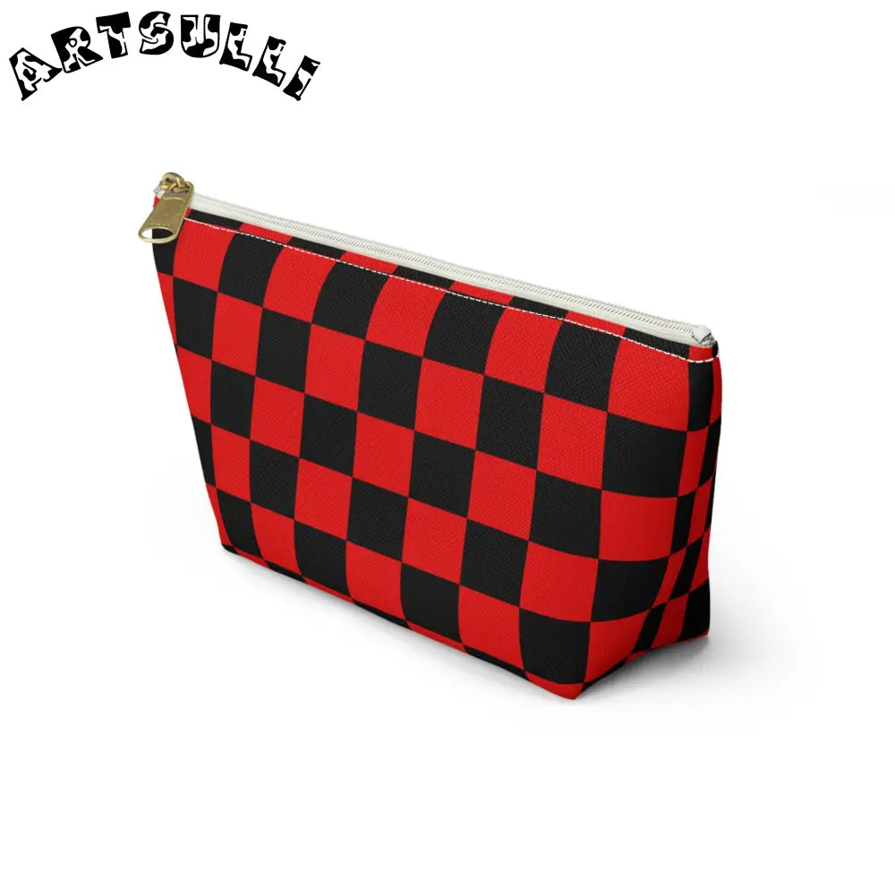 JAKKOUTTHEBXX Checkerboard Red and Black Accessory Pouch w T-bottom
