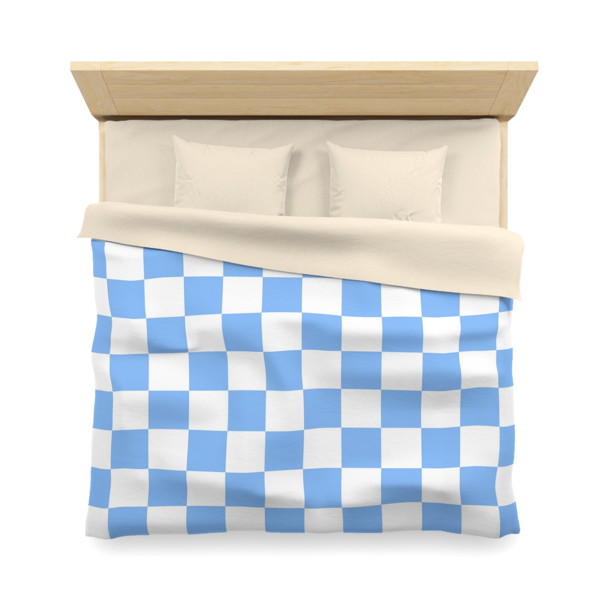 Checkerboard White and Light Blue Microfiber Duvet Cover, Artsulli - Art is Long, Life is Short, Home Decor, , , , , , , 