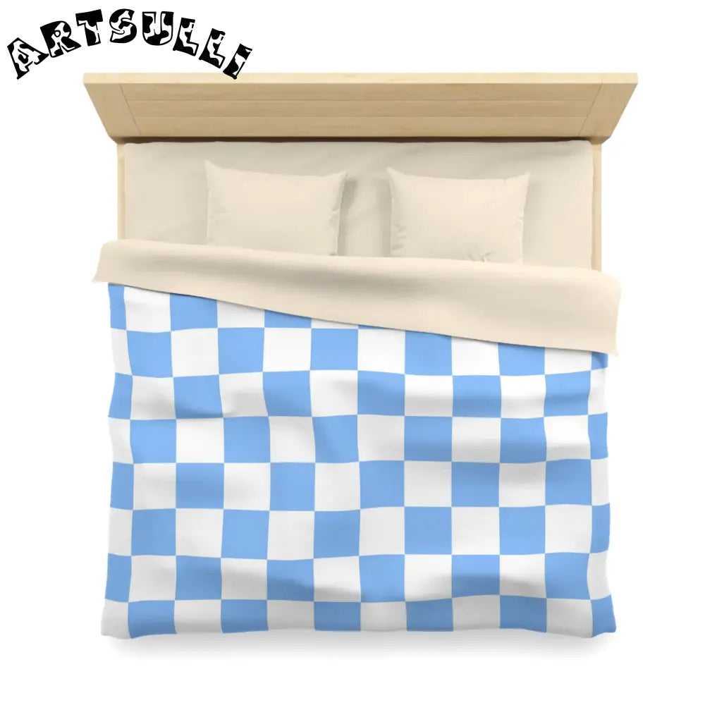 JAKKOUTTHEBXX Checkerboard White and Light Blue Microfiber Duvet