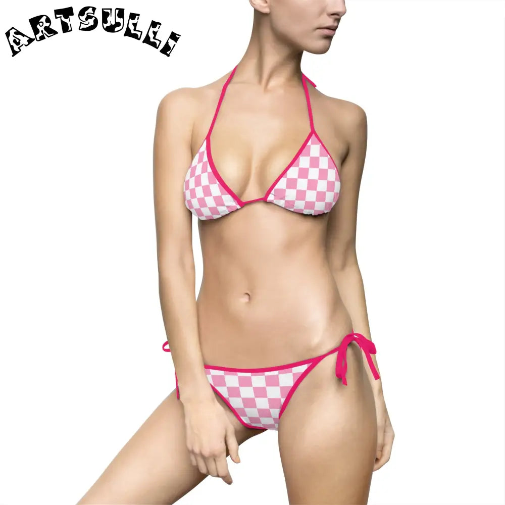 JAKKOUTTHEBXX Checkerboard Hot Pink and White Women’s Bikini