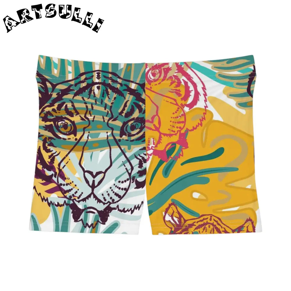 JAKKOUTTHEBXX Tropical Jungle Tigers Brown and Green Women’s Shorts