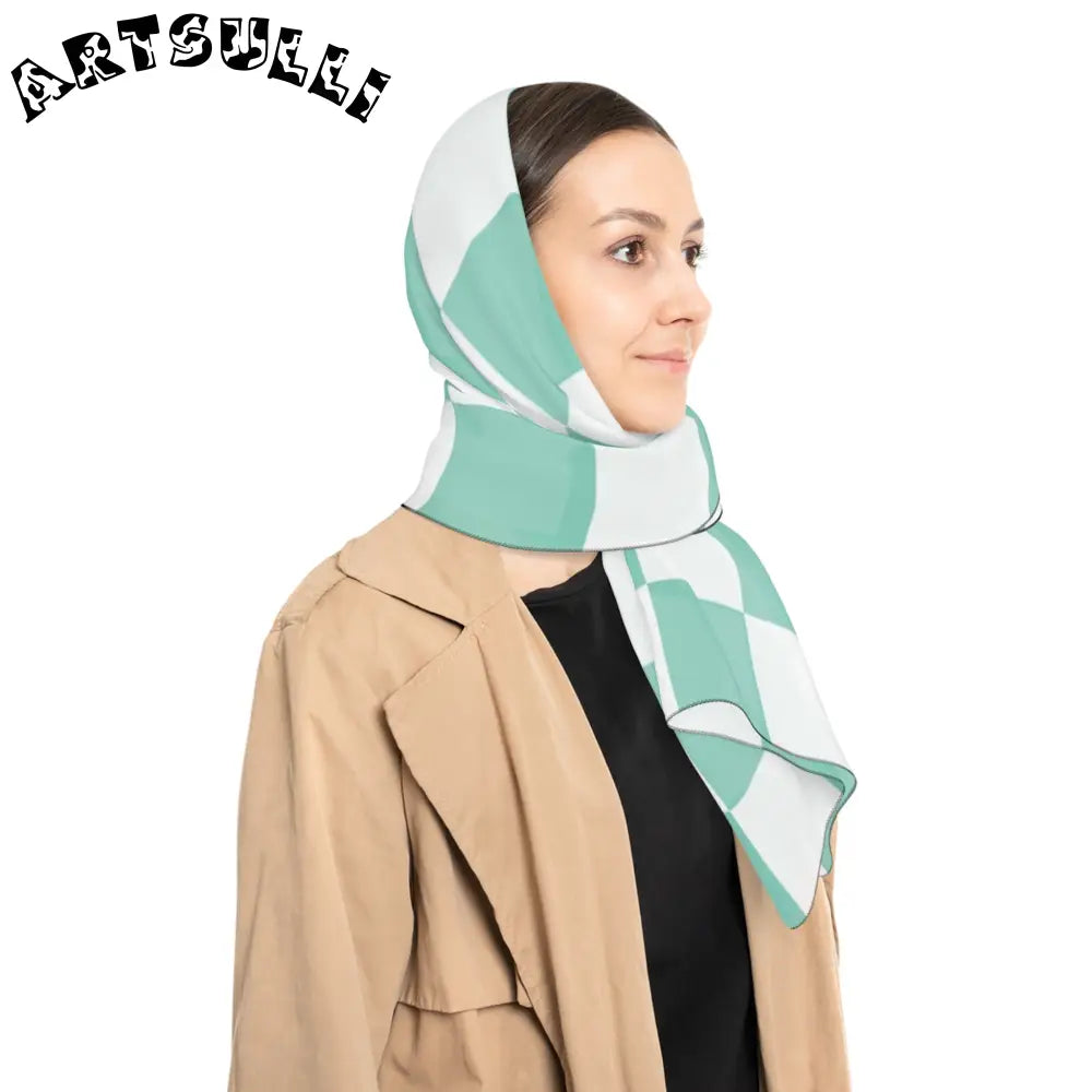 JAKKOUTTHEBXX Checkerboard Light Green Poly Scarf JAKKOUTTHEBXX