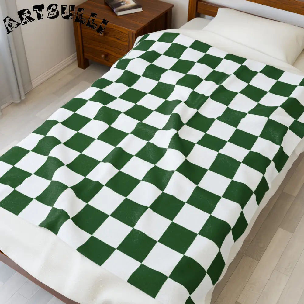 JAKKOUTTHEBXX Checkerboard White and Dark Green Velveteen Plush
