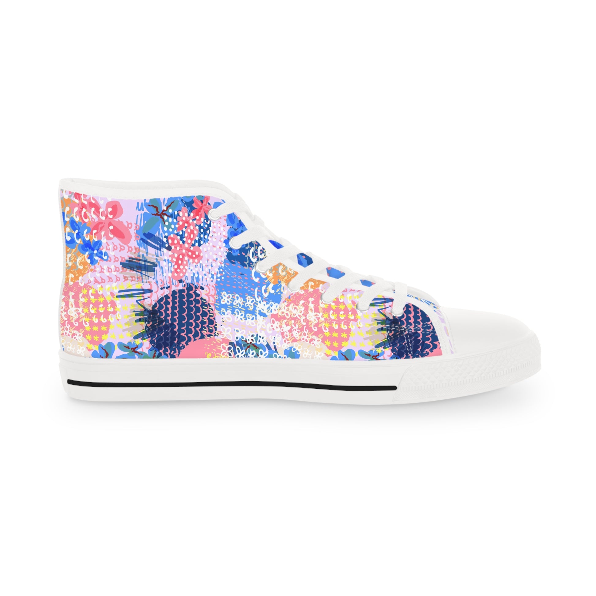 Flowers x Doodles x Hearts Multi-Color II Men's High Top Sneakers, Artsulli - Art is Long, Life is Short, Shoes, , , , , , , 