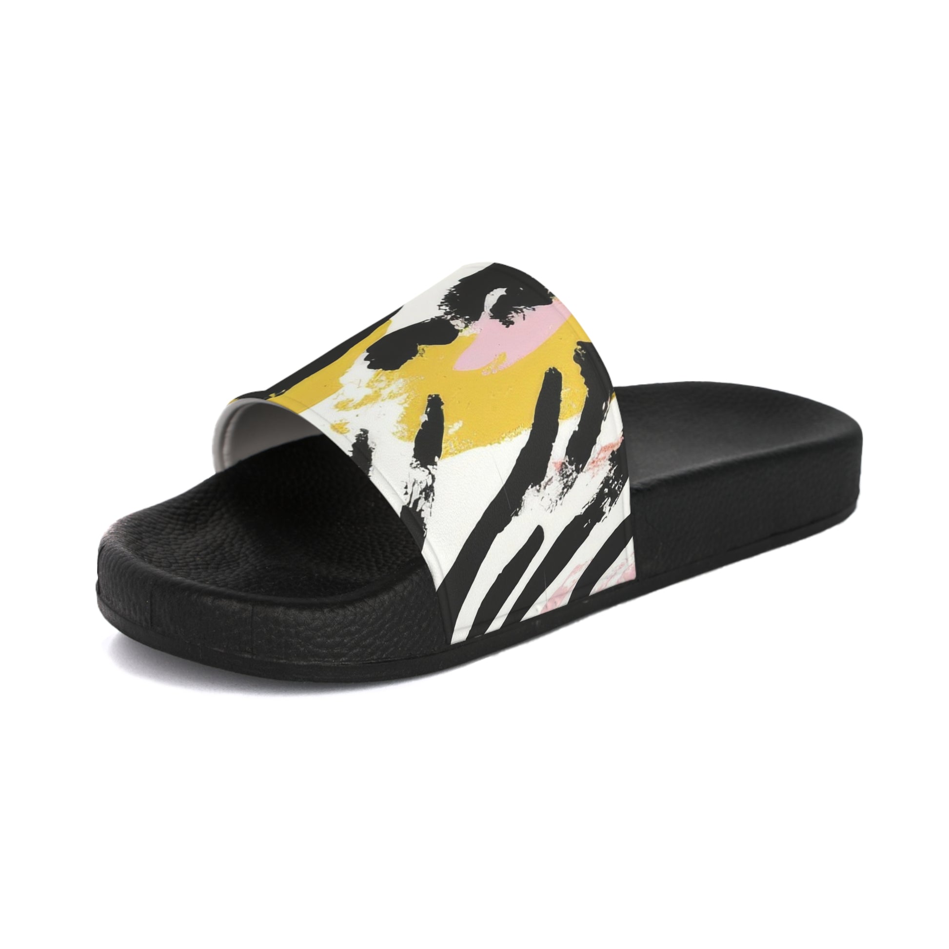 Zebra Brush Strokes Multi-Color Women's Slide Sandals, Artsulli - Art is Long, Life is Short, Shoes, , , , , , , 