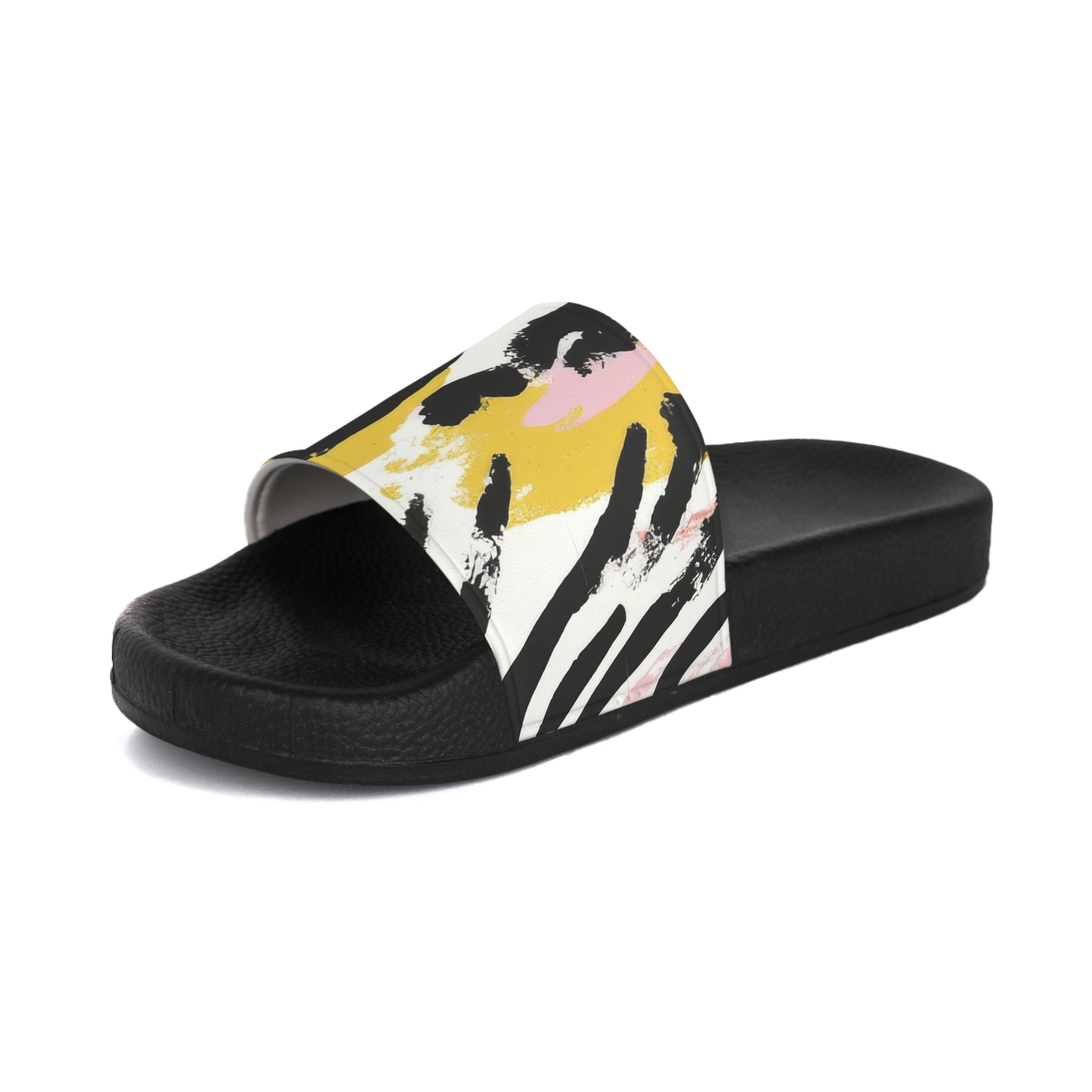 Zebra Brush Strokes Multi-Color Women's Slide Sandals, Artsulli - Art is Long, Life is Short, Shoes, , , , , , , 