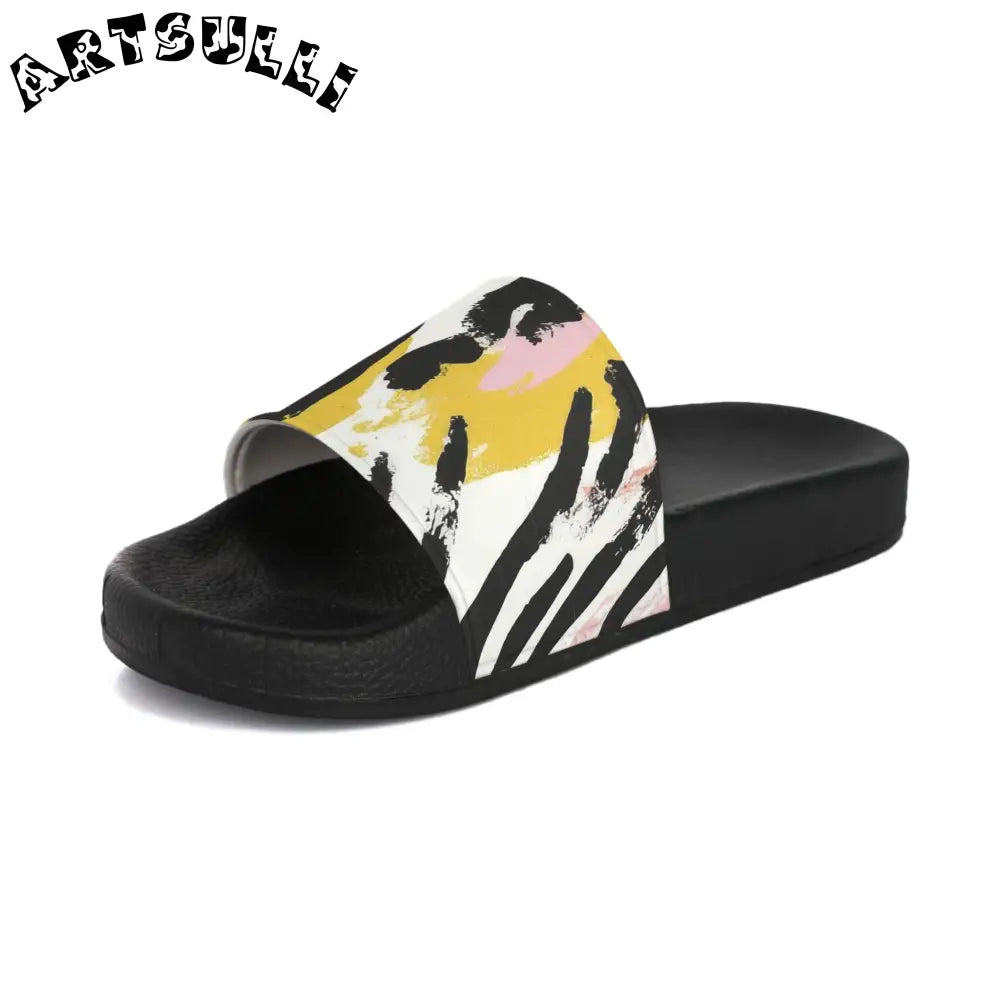 JAKKOUTTHEBXX Zebra Brush Strokes Multi-Color Women’s Slide Sandals