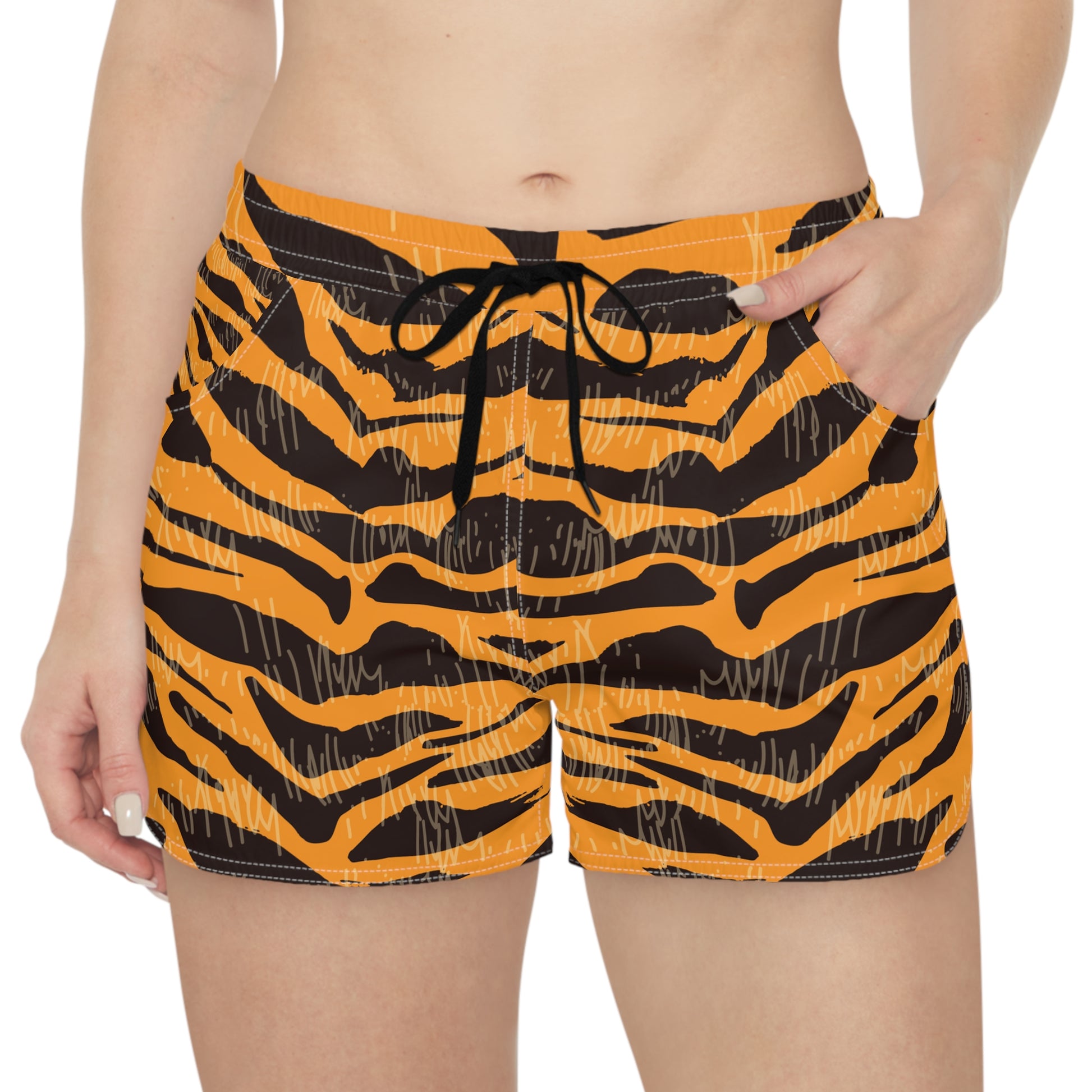 Tiger Scratches Orange and Black Women's Casual Shorts (AOP), Artsulli - Art is Long, Life is Short, All Over Prints, , , , , , , 