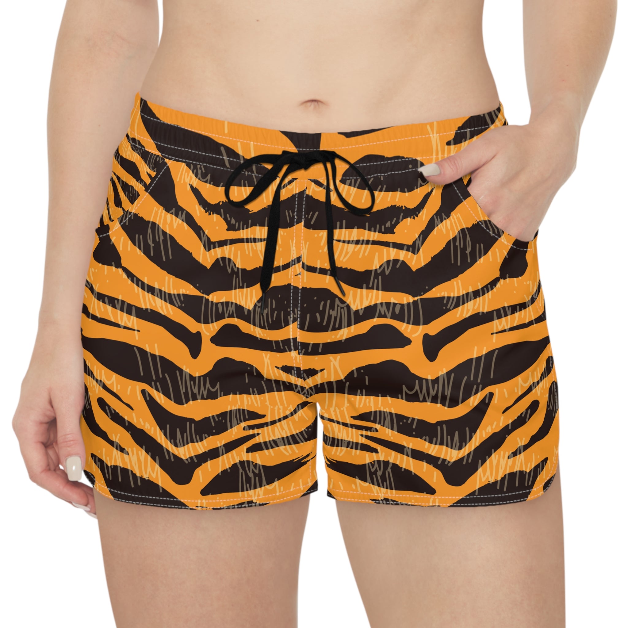 Tiger Scratches Orange and Black Women's Casual Shorts (AOP), Artsulli - Art is Long, Life is Short, All Over Prints, , , , , , , 