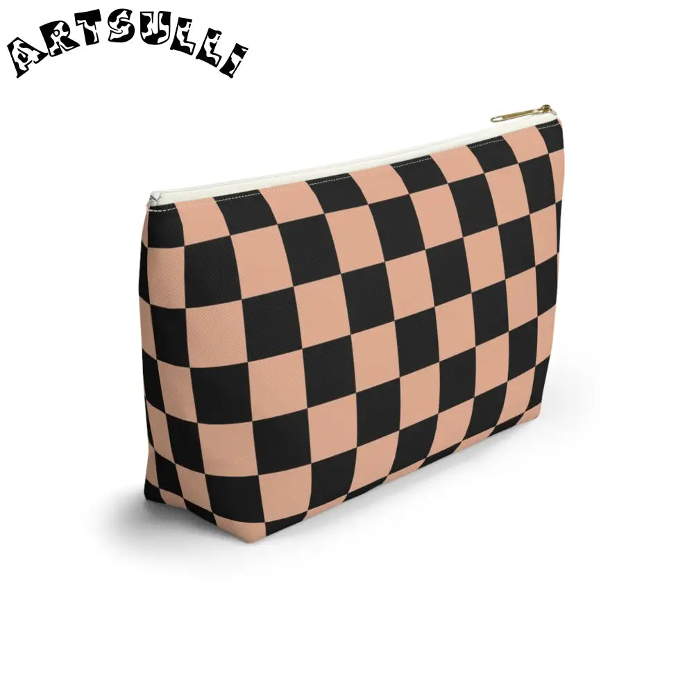 JAKKOUTTHEBXX Checkerboard Soft Orange and Black Accessory Pouch w