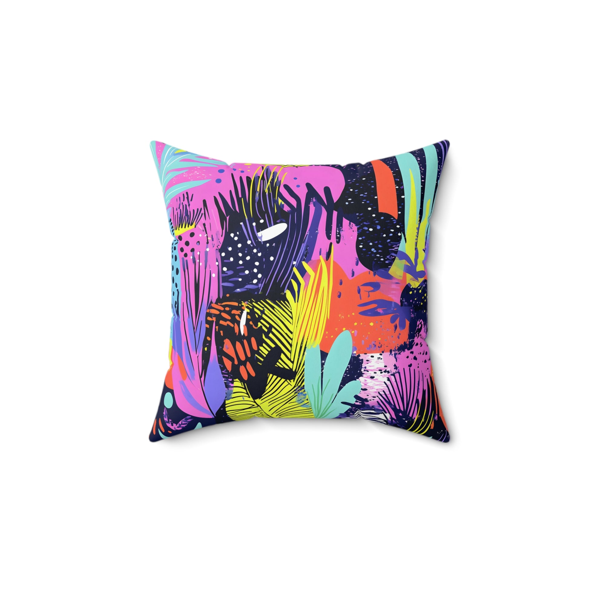 Dark Neon Rainforest Spun Polyester Square Pillow, Artsulli - Art is Long, Life is Short, Home Decor, , , , , , , 