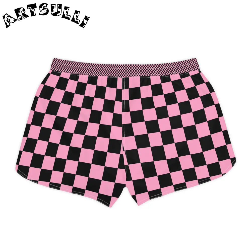 JAKKOUTTHEBXX Checkerboard Black and Pink Women’s Casual Shorts