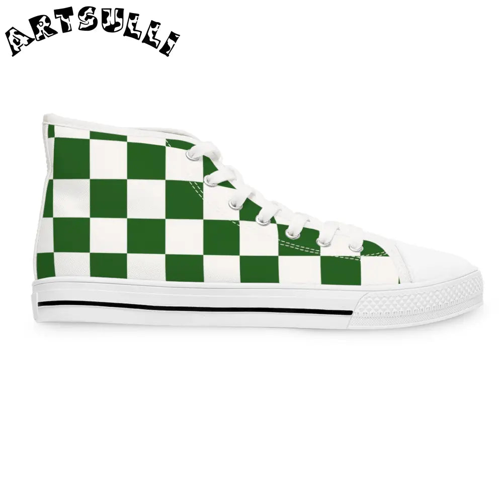 JAKKOUTTHEBXX Checkerboard White and Dark Green Women’s High Top