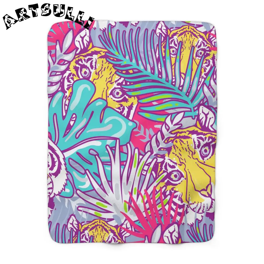 JAKKOUTTHEBXX Tropical Floral Tigers Torquise and Purple Sherpa