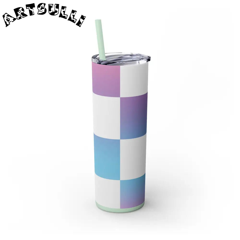 JAKKOUTTHEBXX Vaporwave Check Skinny Tumbler with Straw 20oz