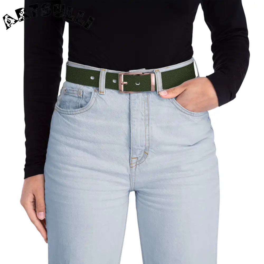 JAKKOUTTHEBXX Checkerboard Olive Green and Black Belt JAKKOUTTHEBXX