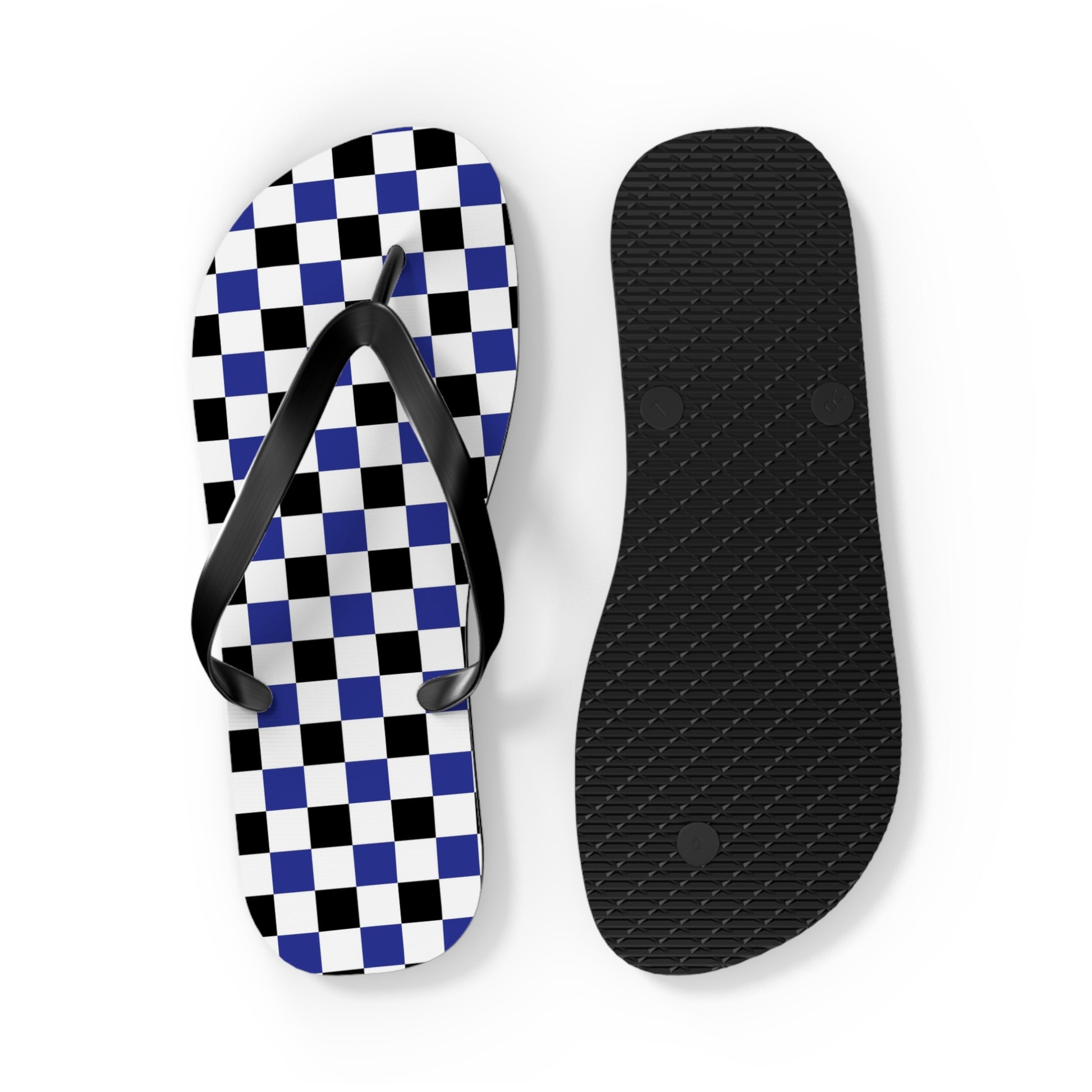 Checkerboard Blue White and Black Flip Flops, Artsulli - Art is Long, Life is Short, Shoes, , , , , , , 