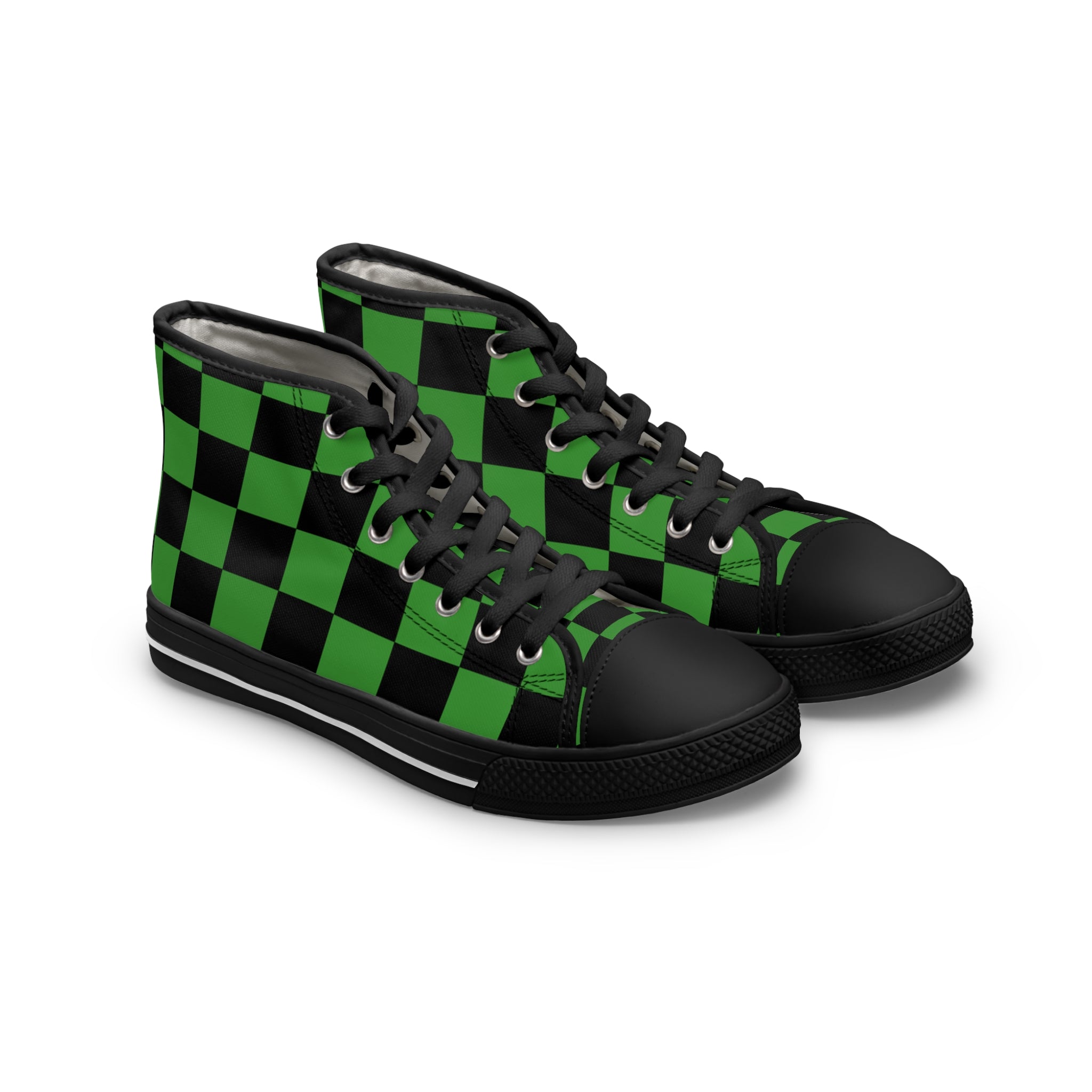 Checkerboard Green and Black Women's High Top Sneakers, Artsulli - Art is Long, Life is Short, Shoes, Size, US 5.5, Color, Black sole, , , 29584265241752315136