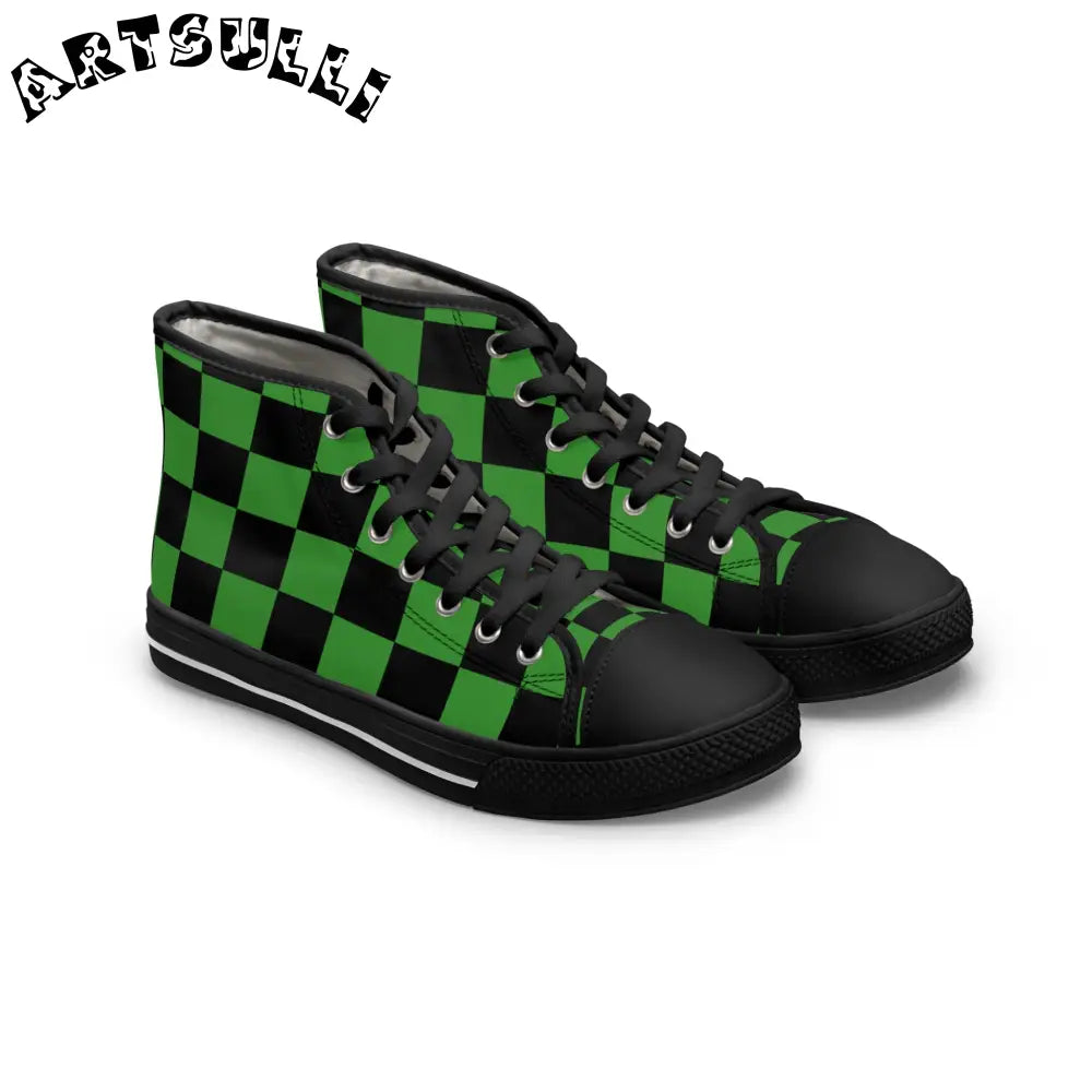JAKKOUTTHEBXX Checkerboard Green and Black Women’s High Top Sneakers