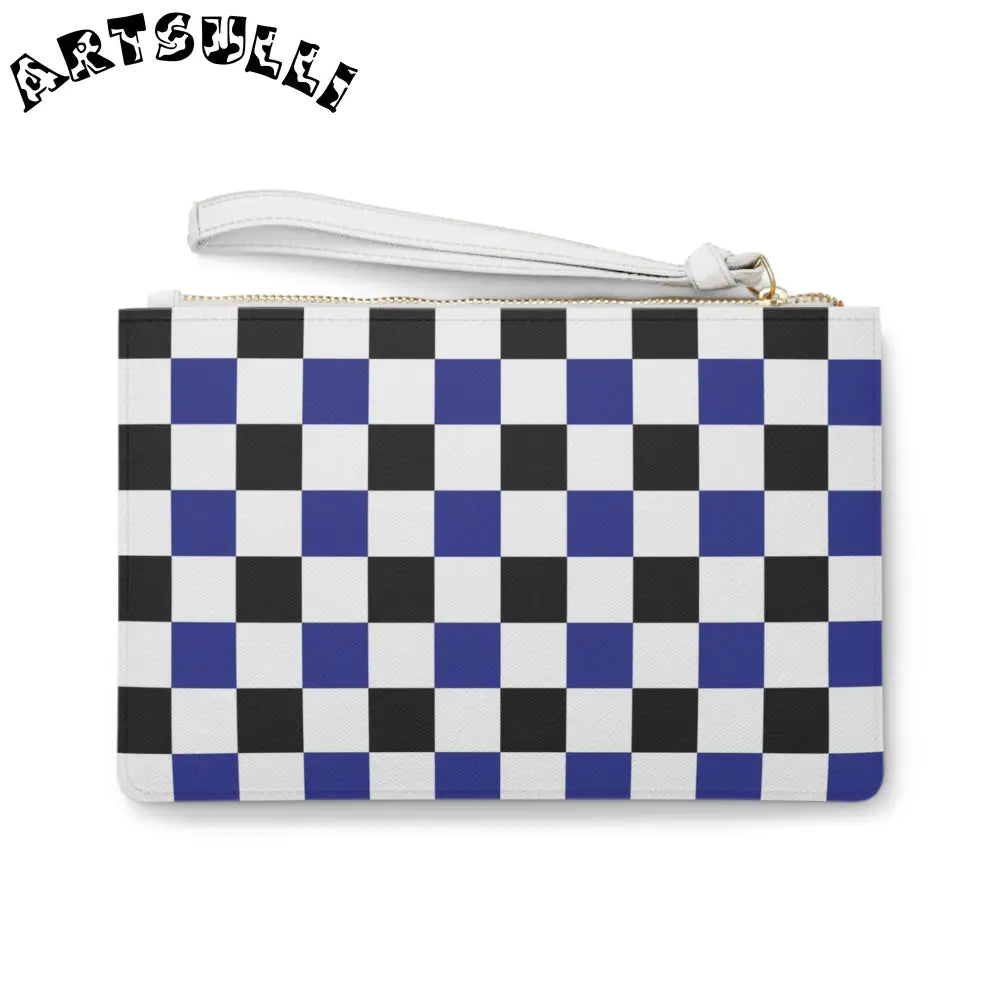 JAKKOUTTHEBXX Checkerboard Blue White and Black Clutch Bag