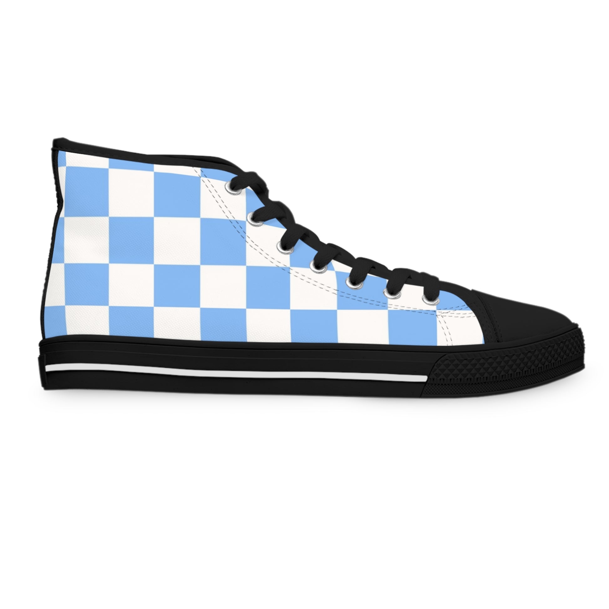 Checkerboard White and Light Blue Women's High Top Sneakers, Artsulli - Art is Long, Life is Short, Shoes, , , , , , , 