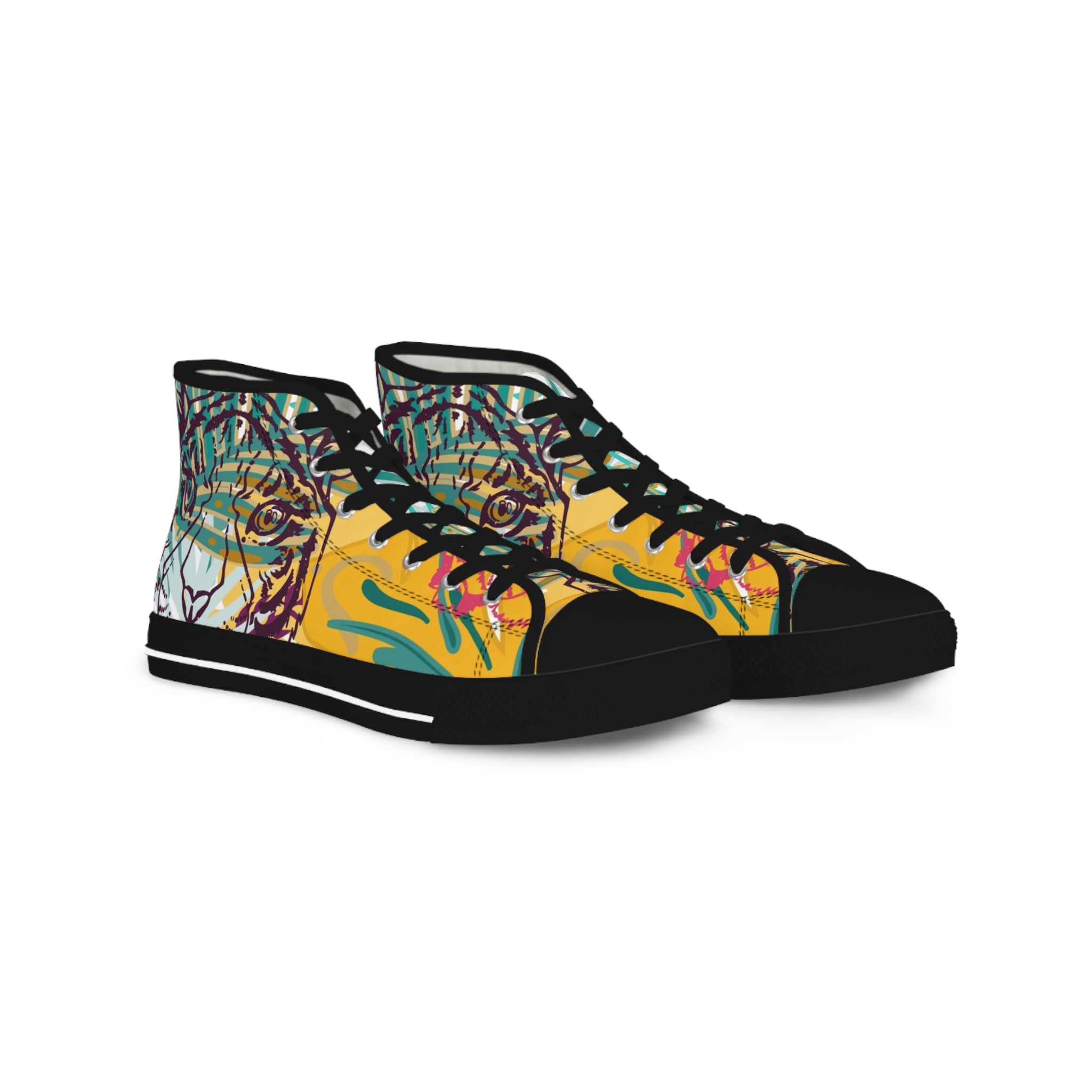 Tropical Jungle Tigers Brown and Green Men's High Top Sneakers, Artsulli - Art is Long, Life is Short, Shoes, Size, US 5, Color, Black sole, , , 14450298407652
