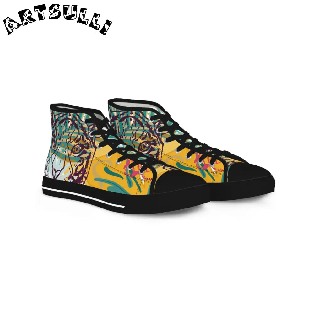 JAKKOUTTHEBXX Tropical Jungle Tigers Brown and Green Men’s High Top