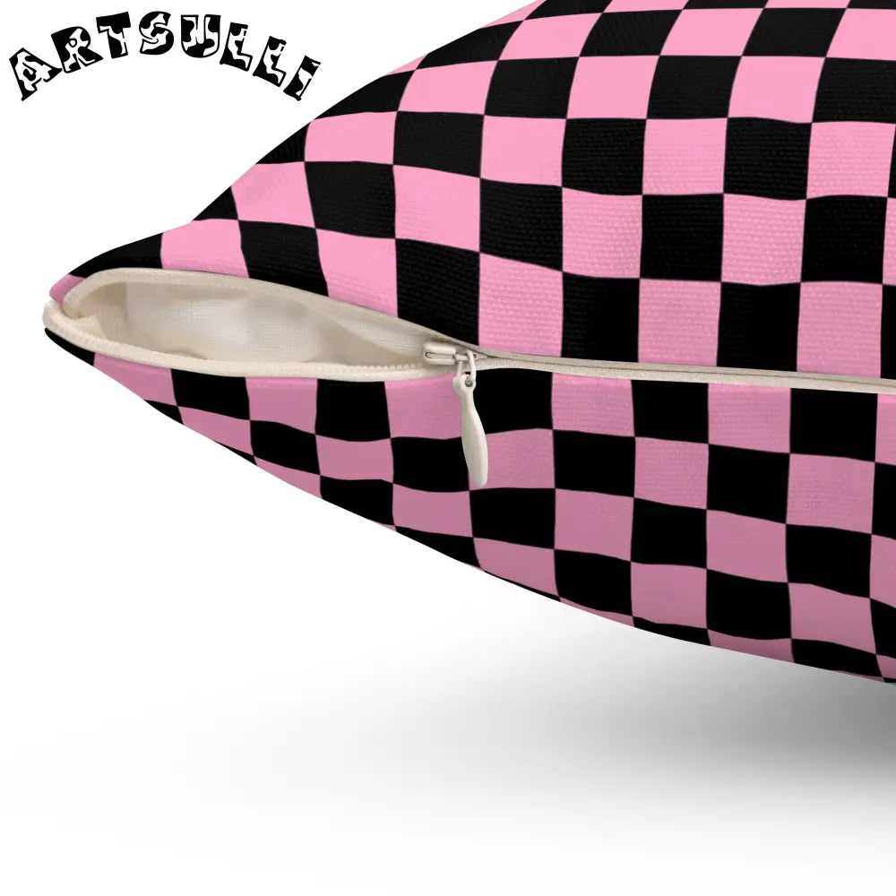 JAKKOUTTHEBXX Checkerboard II Black and Pink Spun Polyester Square