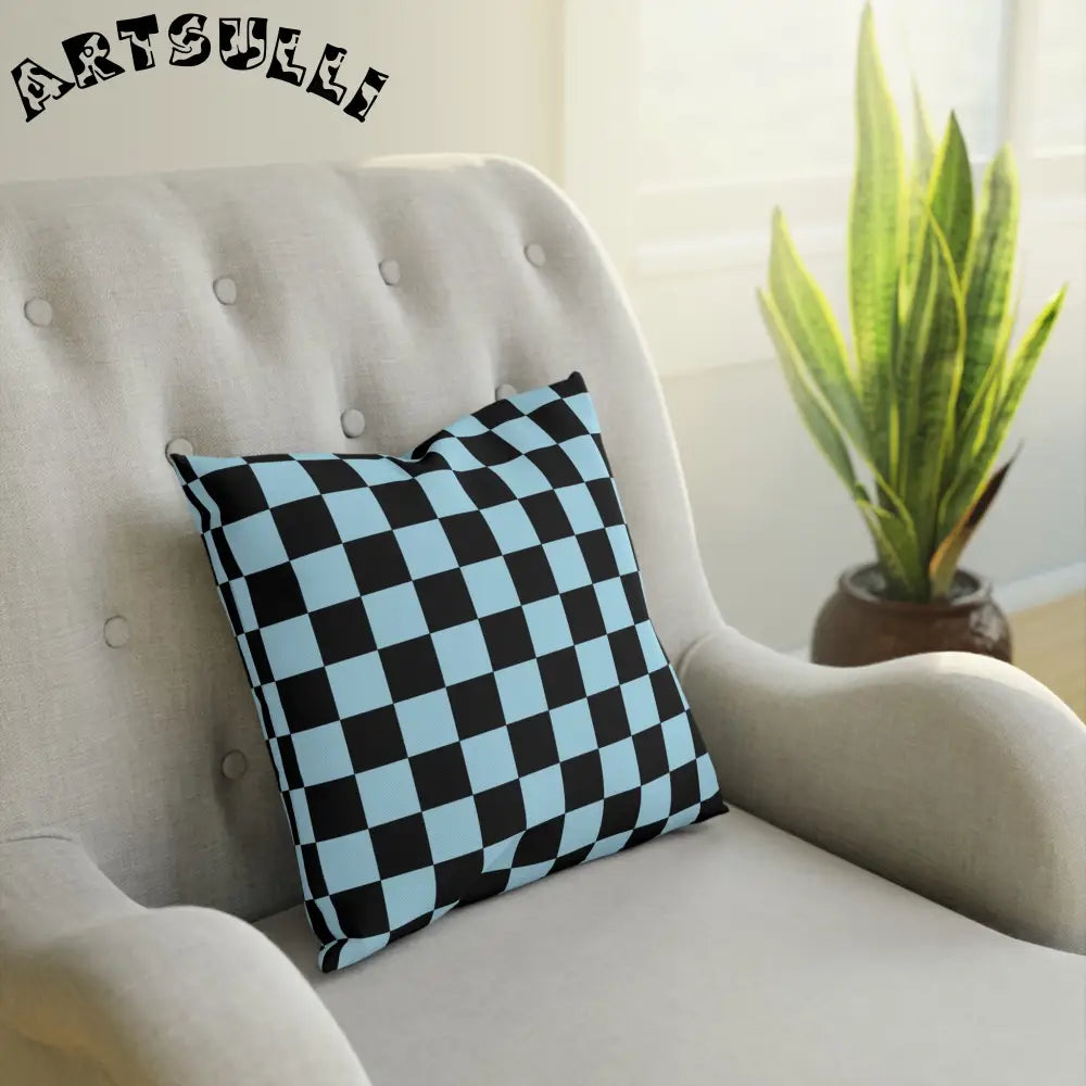 JAKKOUTTHEBXX Checkerboard Black and Blue Cushion JAKKOUTTHEBXX
