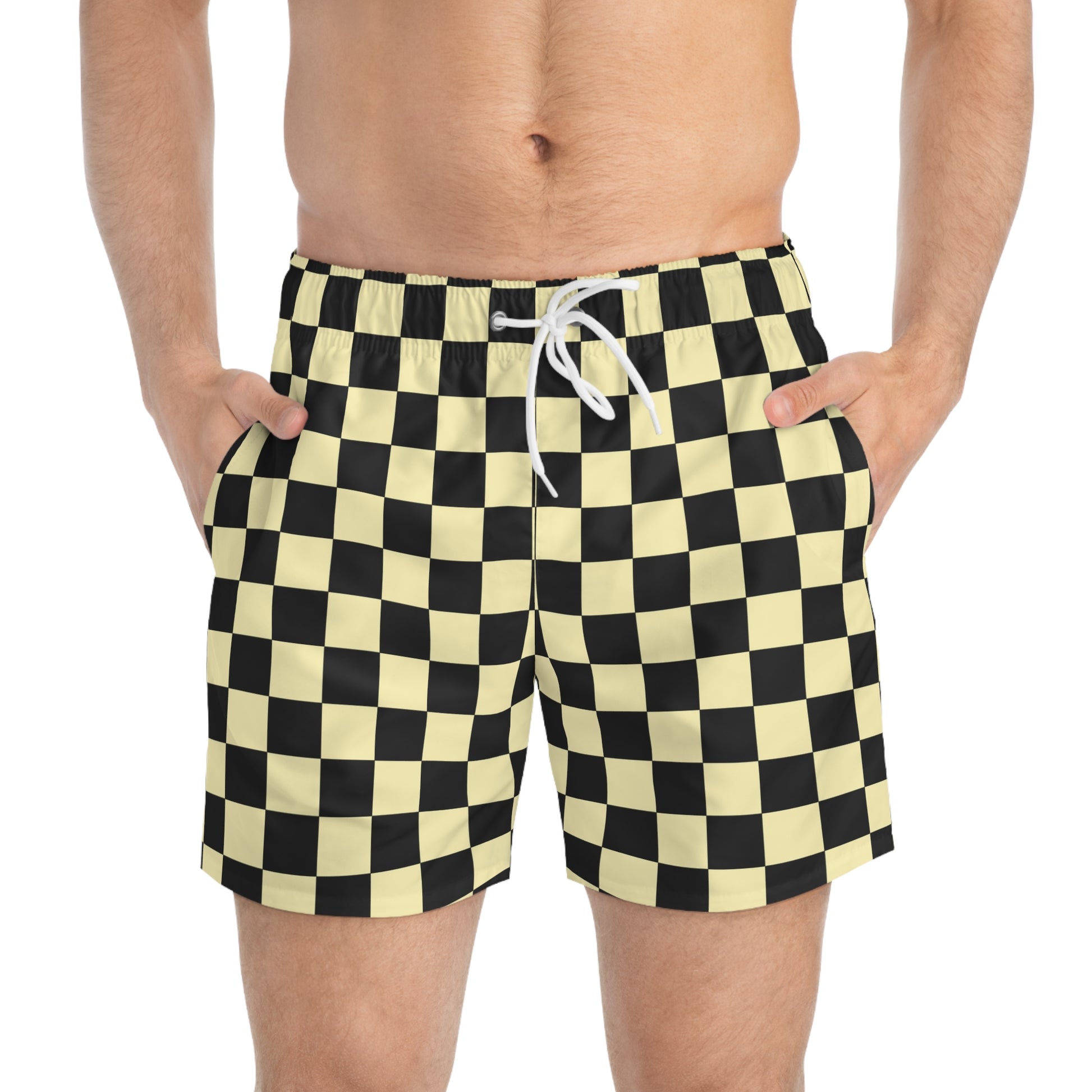 Checkerboard II Black and Yellow Swim Trunks (AOP), Artsulli - Art is Long, Life is Short, All Over Prints, , , , , , , 