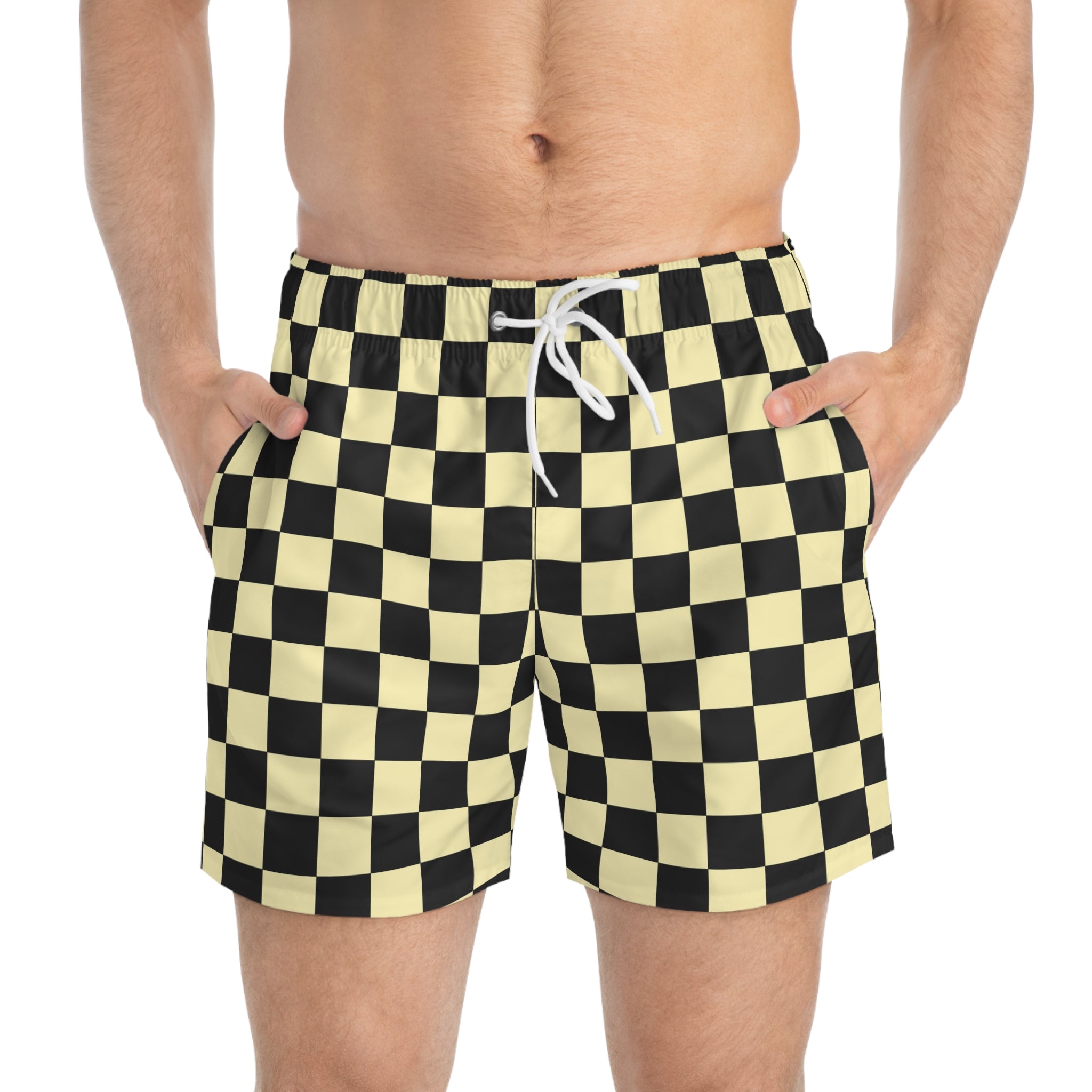 Checkerboard II Black and Yellow Swim Trunks (AOP), Artsulli - Art is Long, Life is Short, All Over Prints, , , , , , , 
