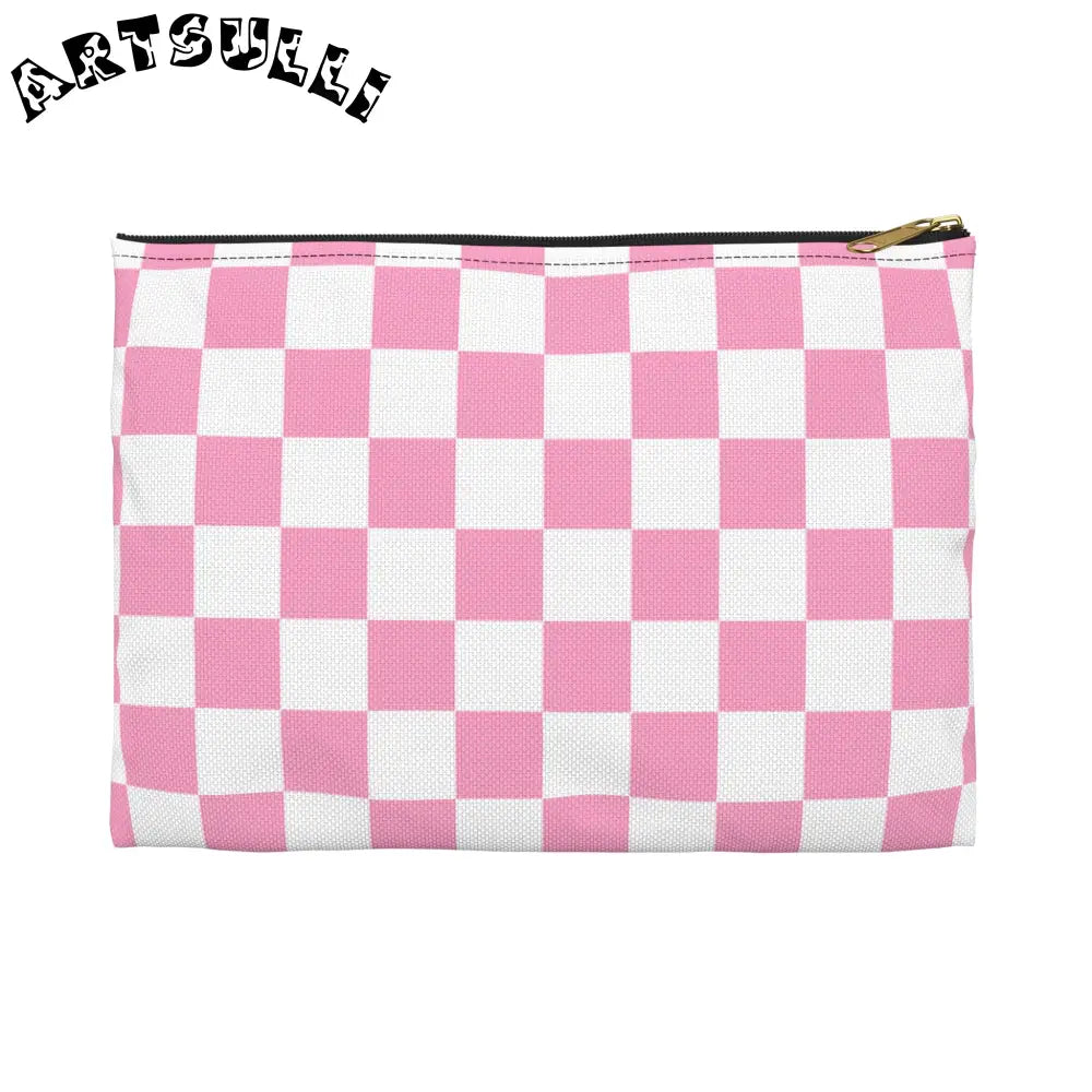 JAKKOUTTHEBXX Checkerboard Hot Pink and White Accessory Pouch