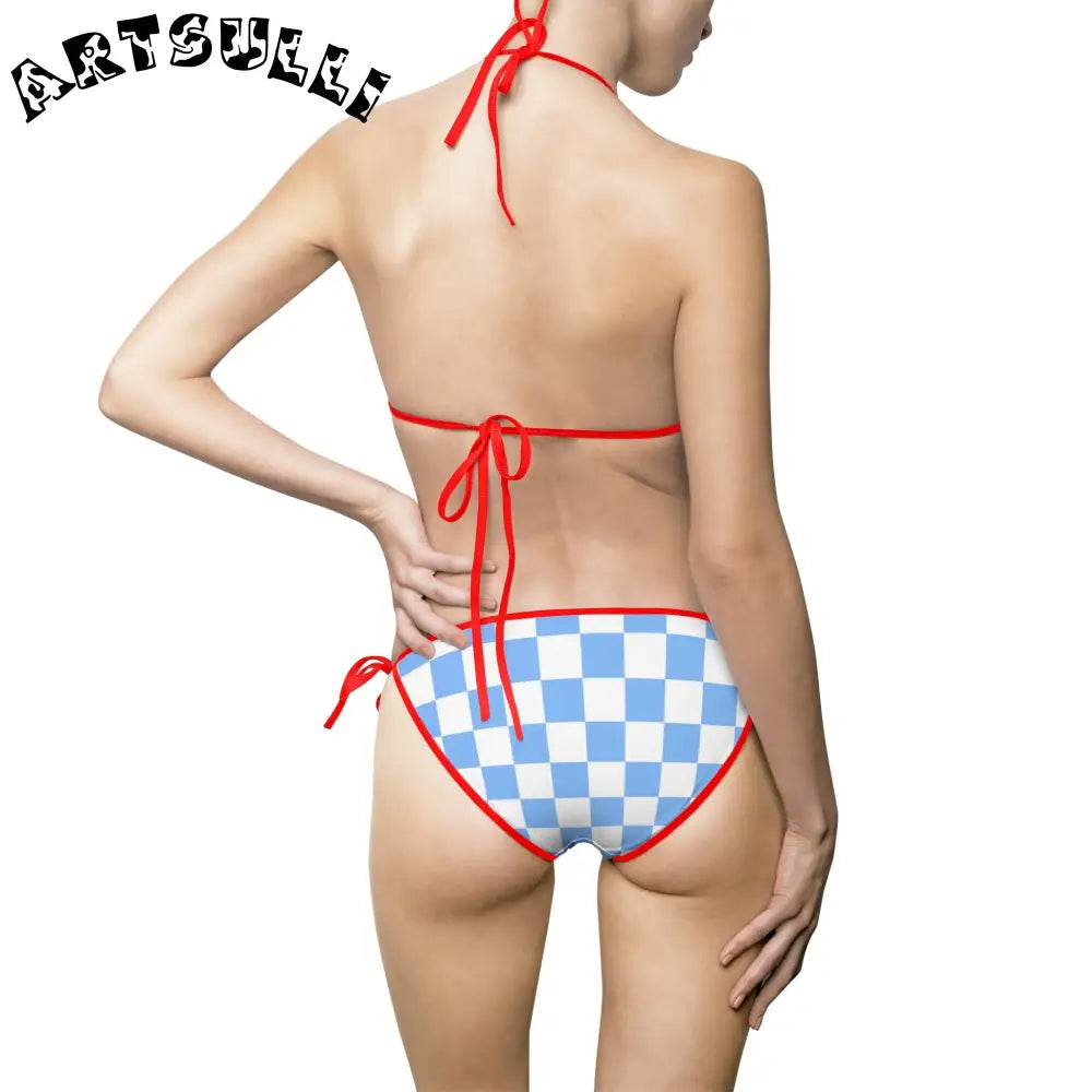 JAKKOUTTHEBXX Checkerboard White and Light Blue Women’s Bikini