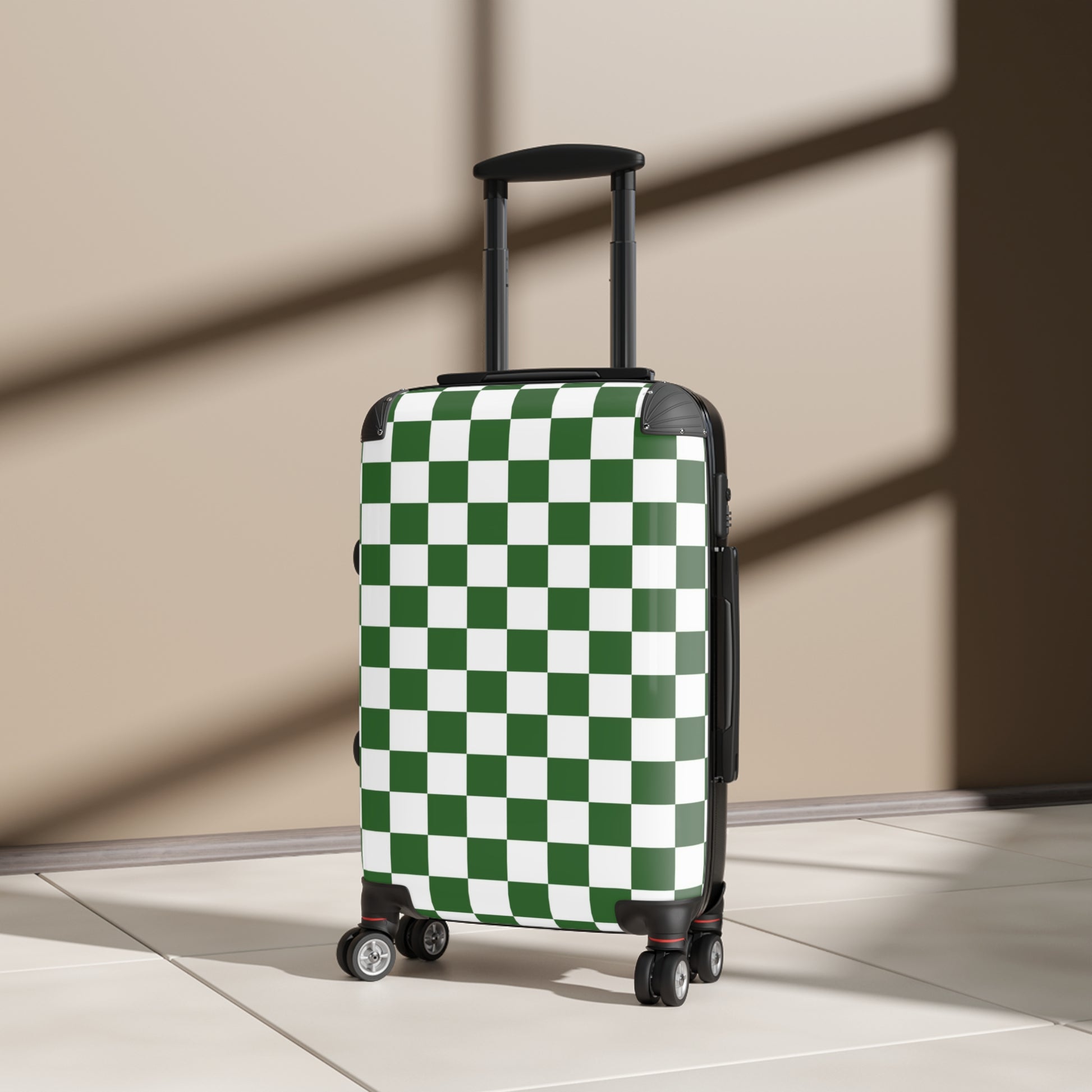 Checkerboard White and Dark Green Suitcase, Artsulli - Art is Long, Life is Short, Bags, , , , , , , 