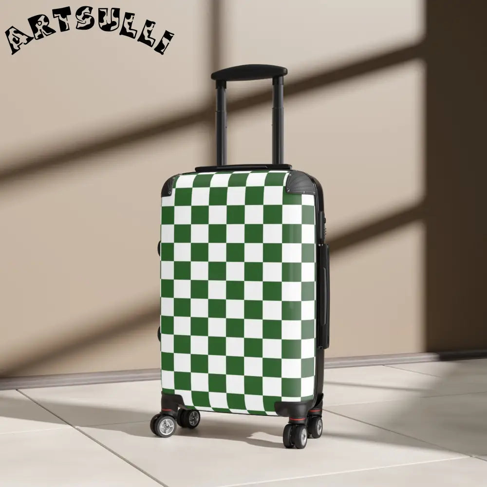 JAKKOUTTHEBXX Checkerboard White and Dark Green Suitcase
