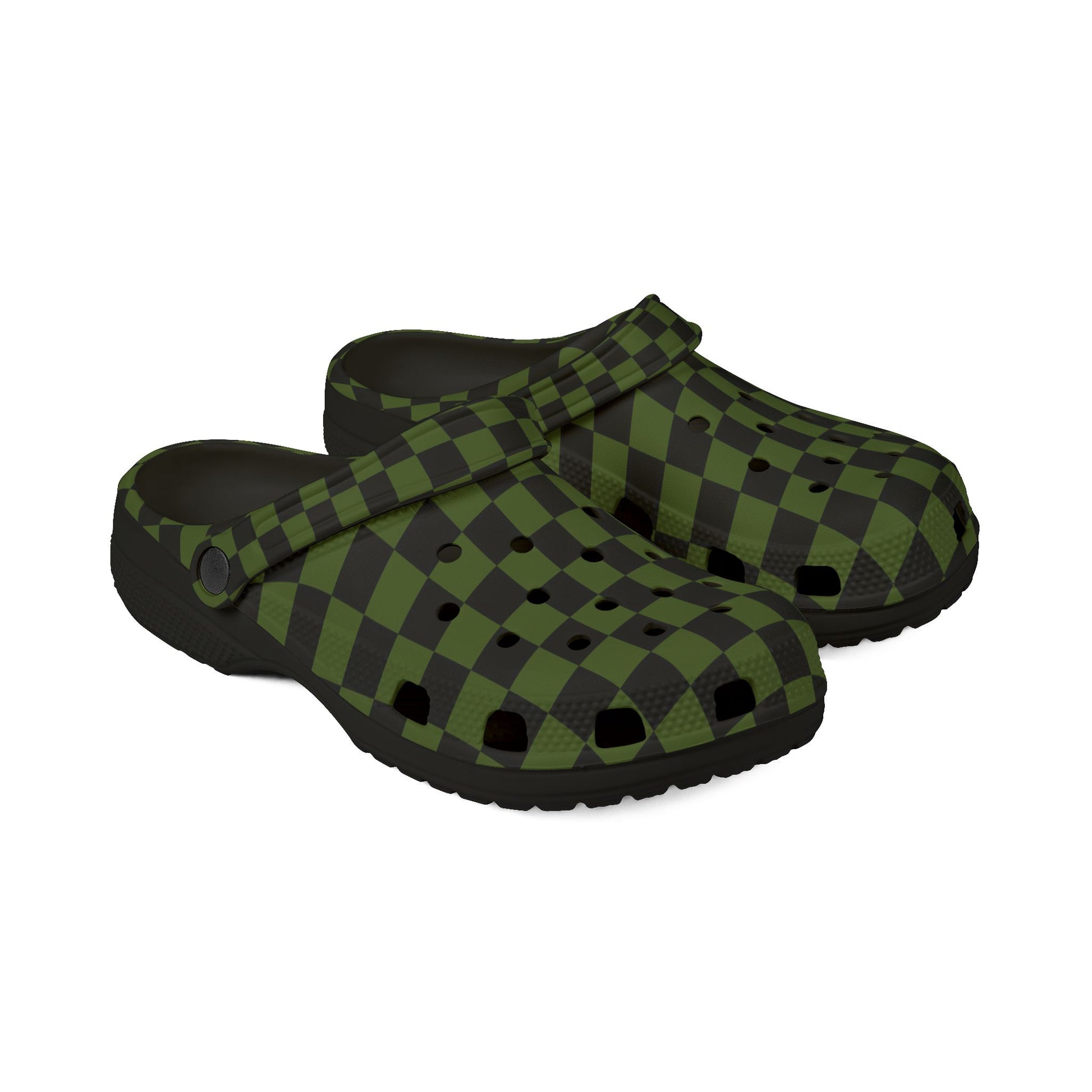 Checkerboard Olive Green and Black EVA Foam Rubber Shoes (AOP), Artsulli - Art is Long, Life is Short, Shoes, , , , , , , 