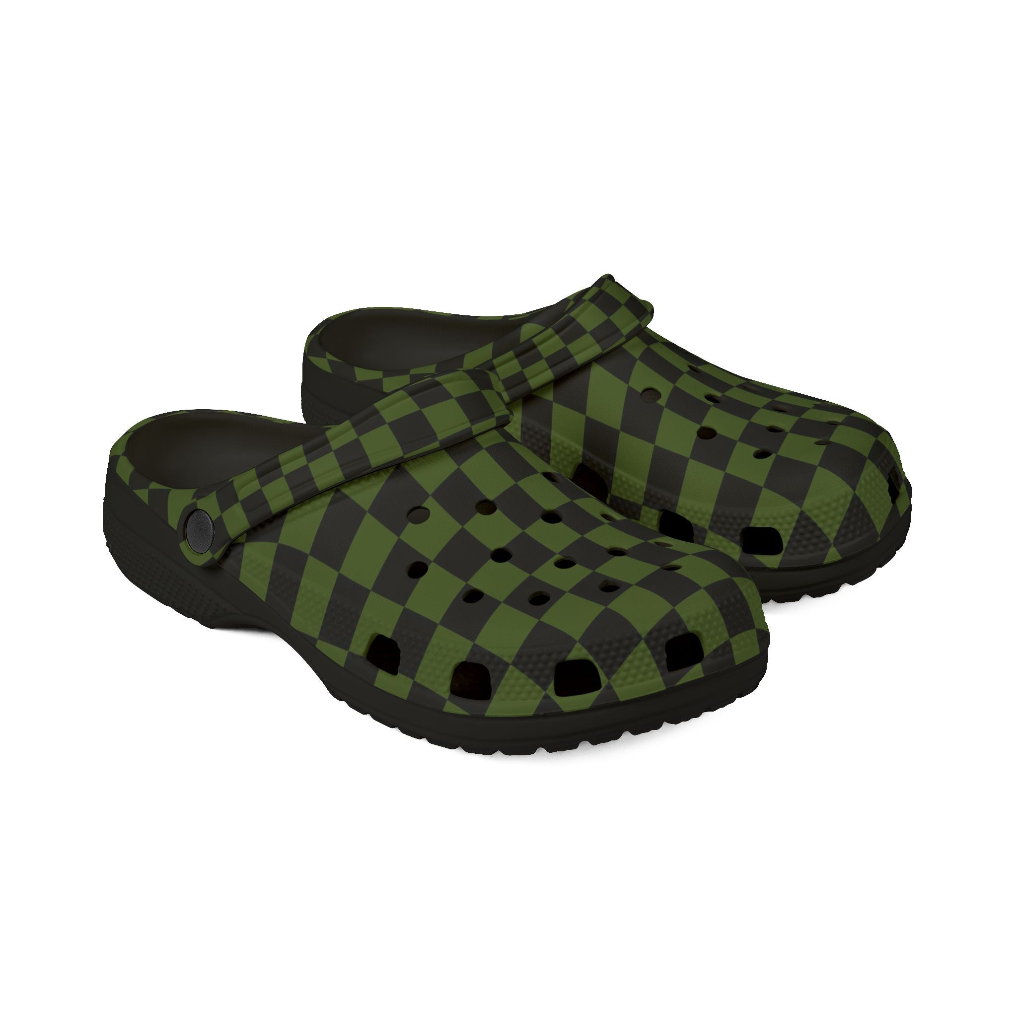 Checkerboard Olive Green and Black EVA Foam Rubber Shoes (AOP), Artsulli - Art is Long, Life is Short, Shoes, , , , , , , 