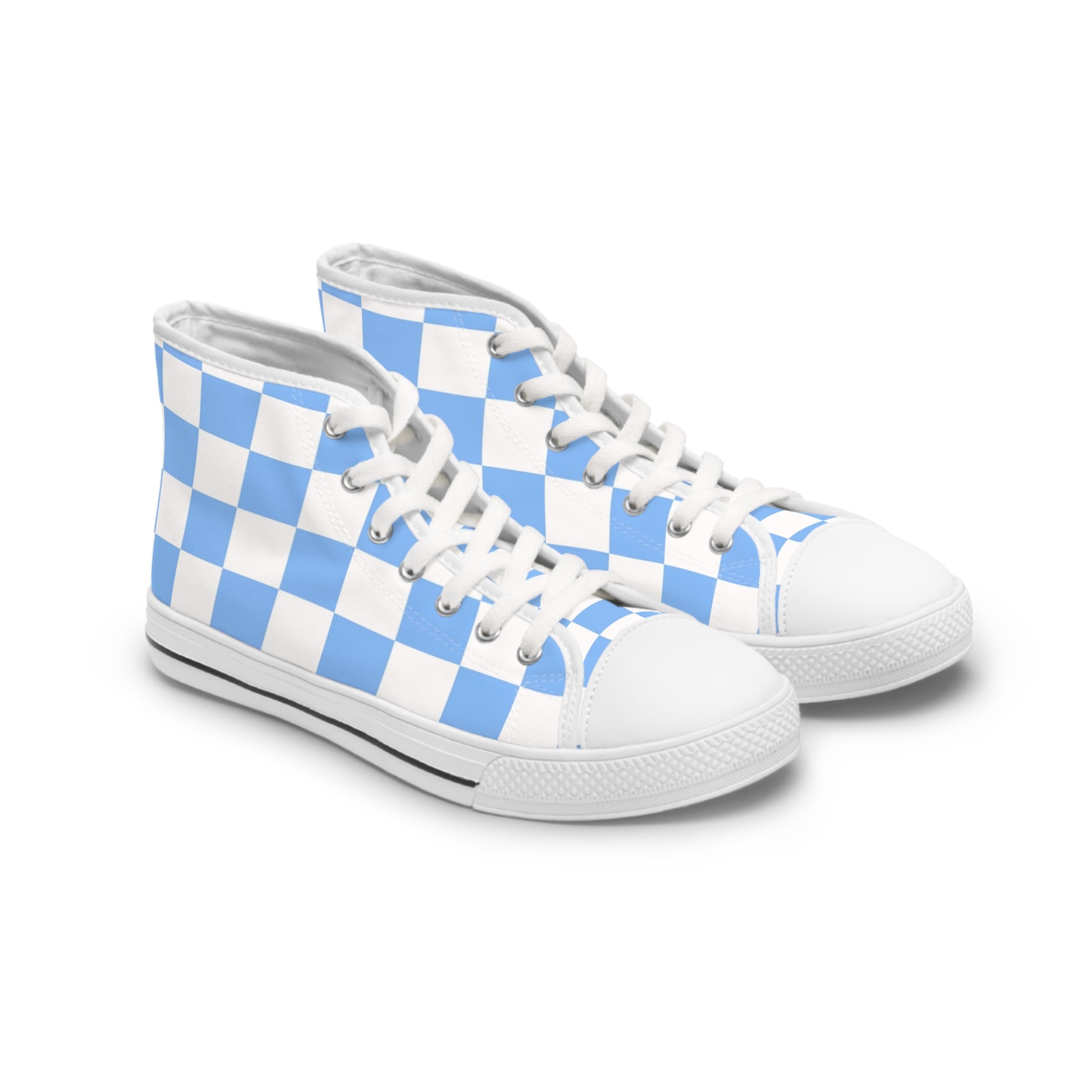 Checkerboard White and Light Blue Women's High Top Sneakers, Artsulli - Art is Long, Life is Short, Shoes, Size, US 5.5, Color, White sole, , , 23125595092963490313