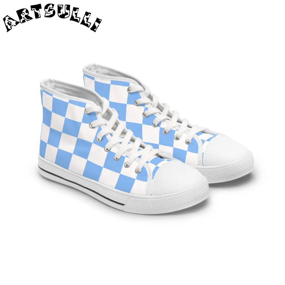 JAKKOUTTHEBXX Checkerboard White and Light Blue Women’s High Top
